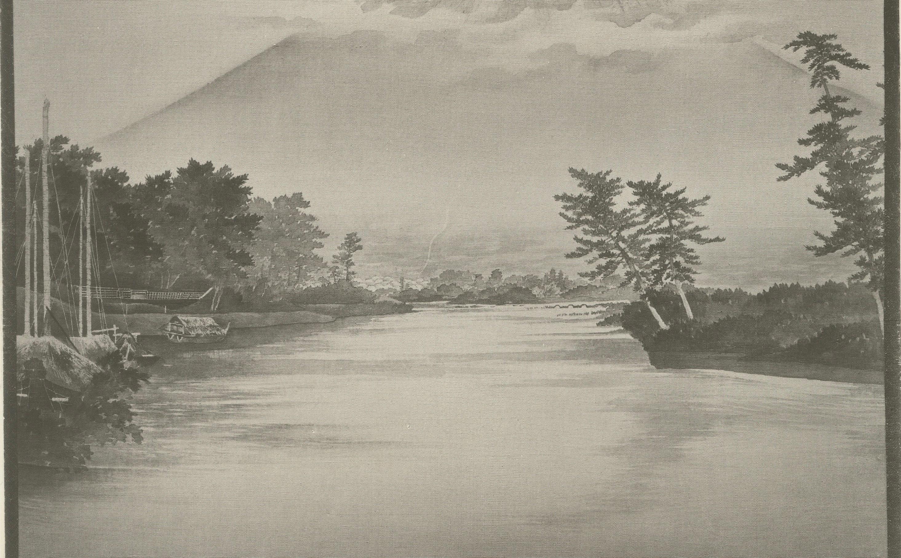 Antique Japanese Landscape Engraving of Mount Fuji: Serene River View, c.1882 In Good Condition For Sale In Langweer, NL