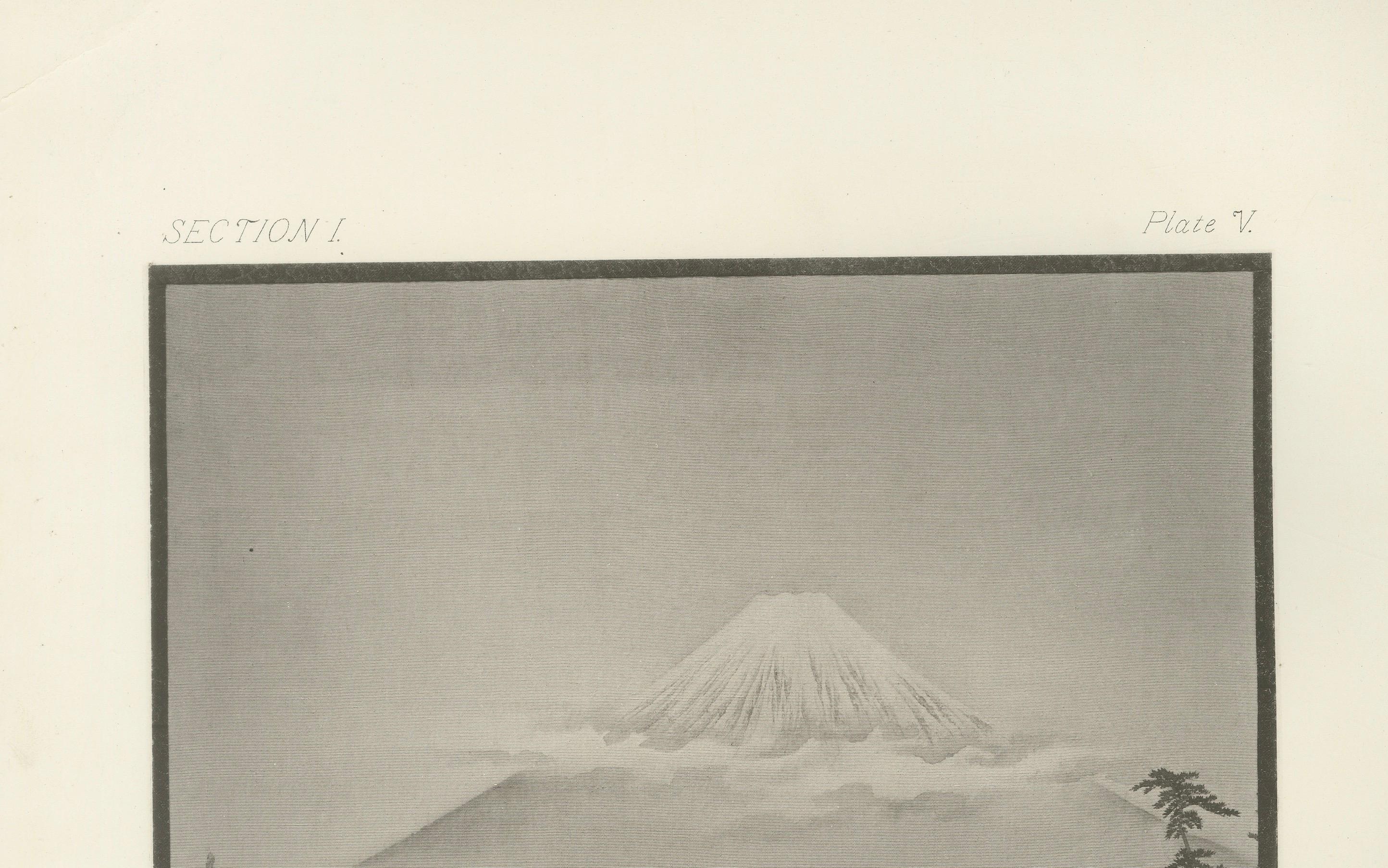 Late 19th Century Antique Japanese Landscape Engraving of Mount Fuji: Serene River View, c.1882 For Sale