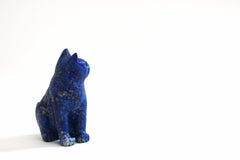 Antique Japanese Lapis Lazuli Seated Cat Sculpture