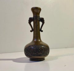 Antique Japanese late Meiji Period Bronze Vase Cast with Dragons in Relief