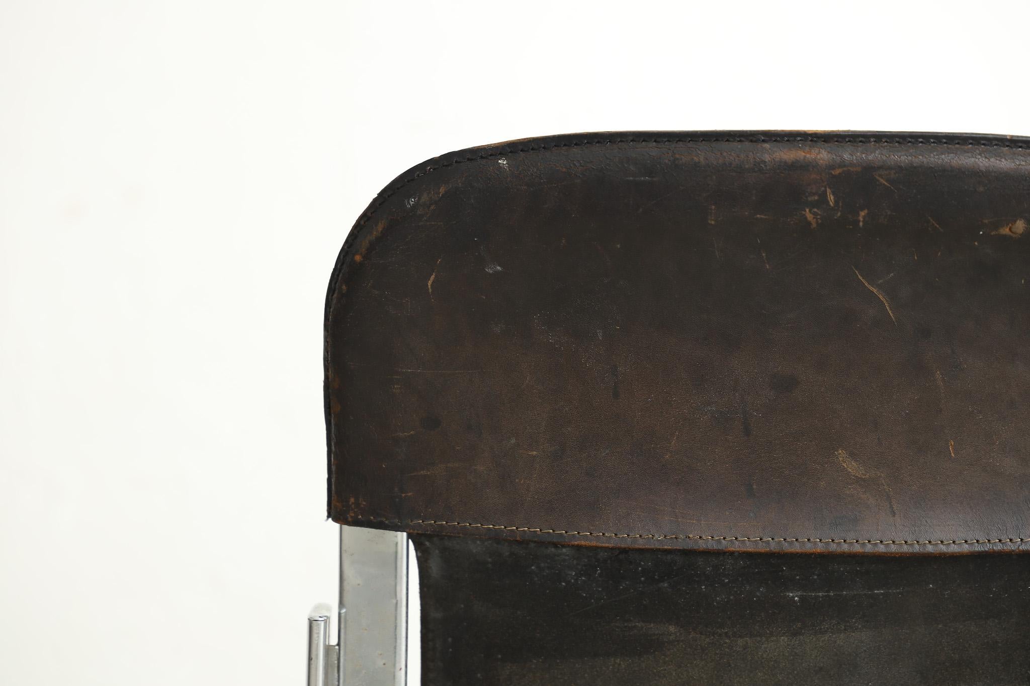 Silla de cuero japonesa antigua, Silla primitiva, Wabi-Sabi en venta 3