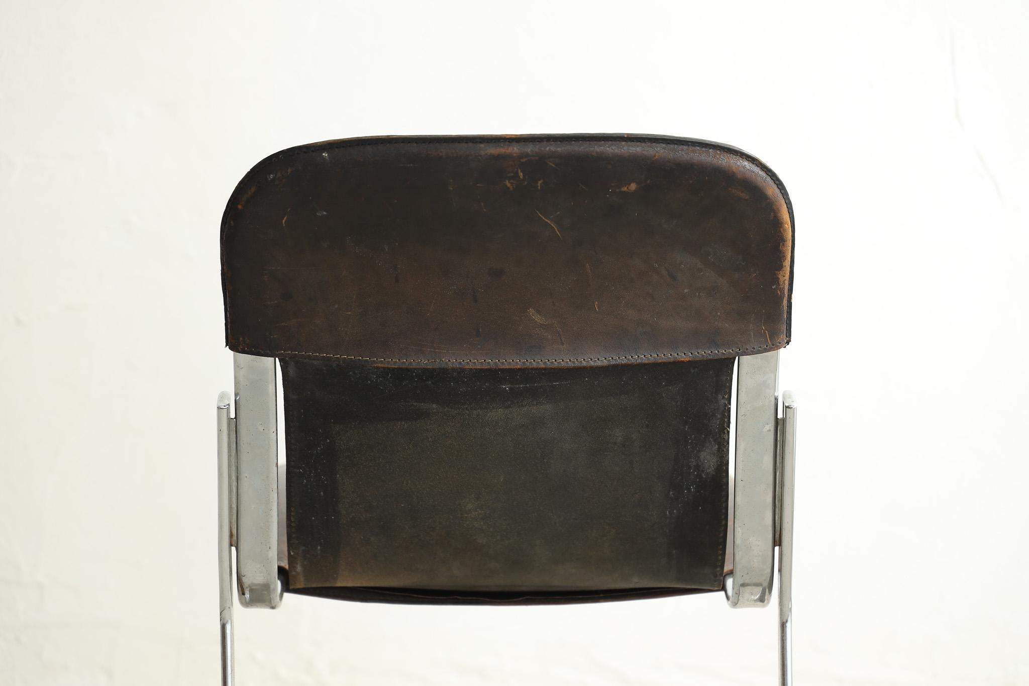 Silla de cuero japonesa antigua, Silla primitiva, Wabi-Sabi en venta 4