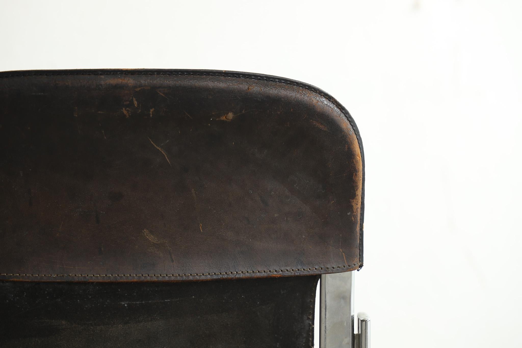 Silla de cuero japonesa antigua, Silla primitiva, Wabi-Sabi en venta 5