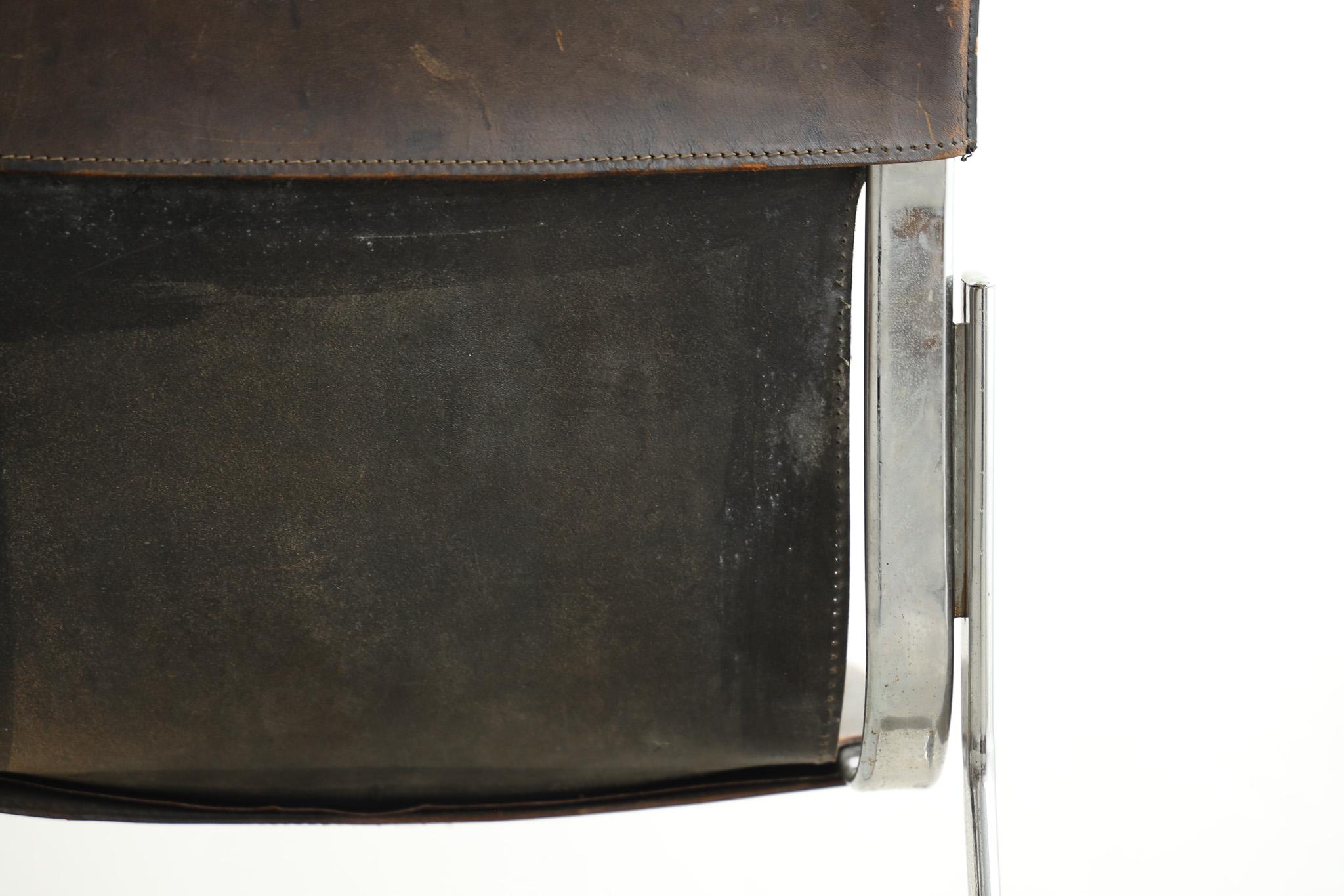 Silla de cuero japonesa antigua, Silla primitiva, Wabi-Sabi en venta 6