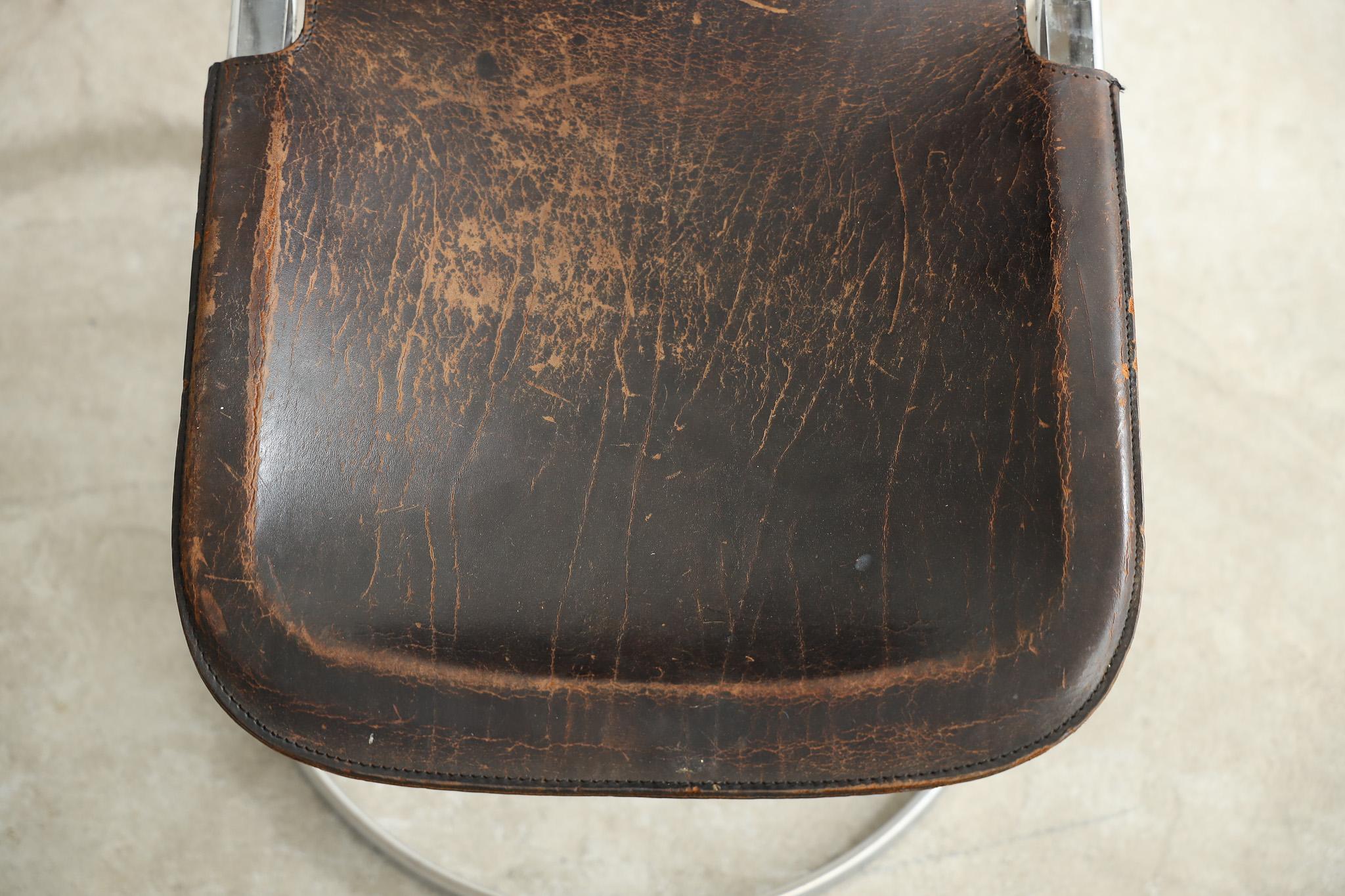 Silla de cuero japonesa antigua, Silla primitiva, Wabi-Sabi en venta 8