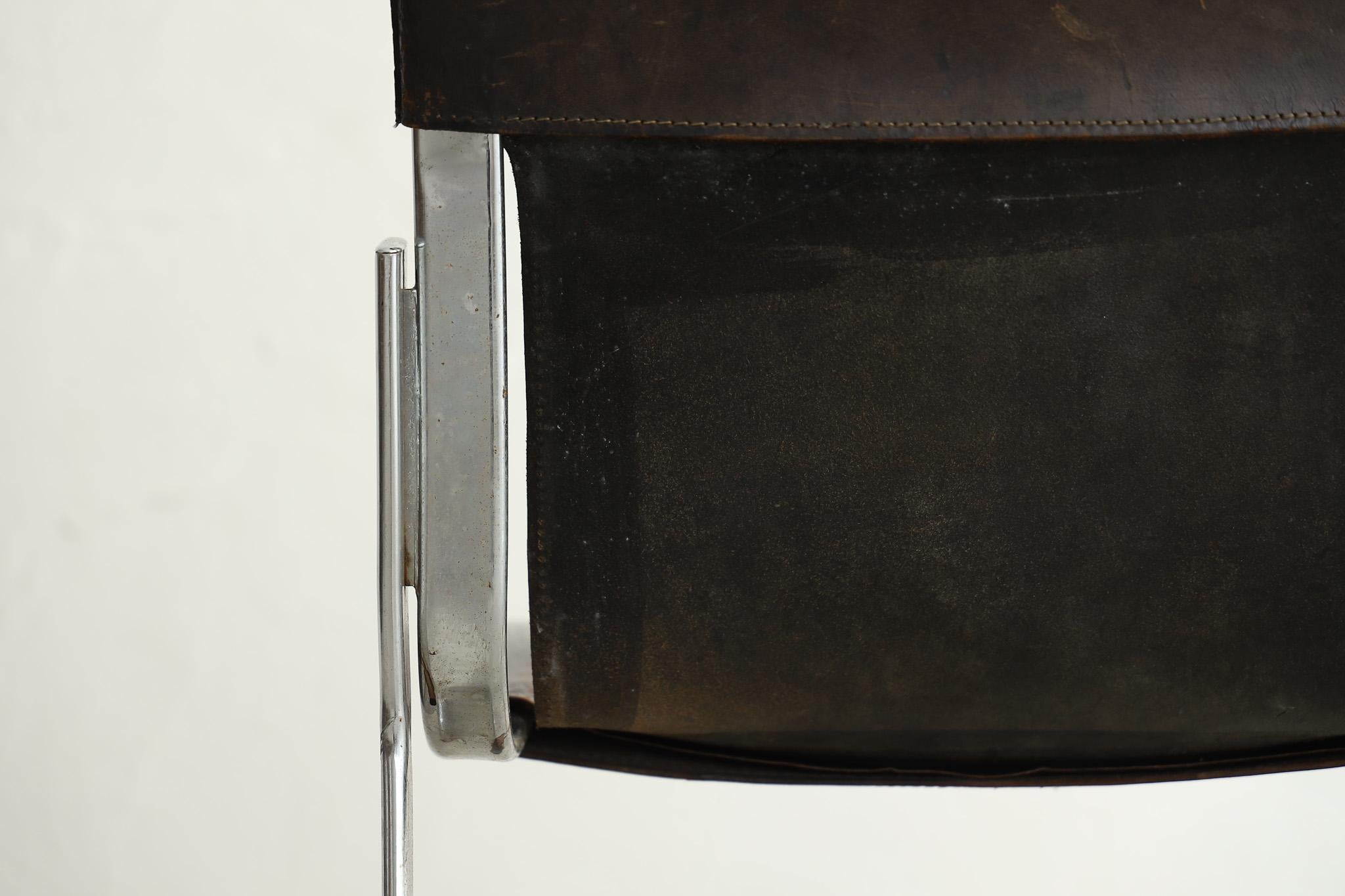 Silla de cuero japonesa antigua, Silla primitiva, Wabi-Sabi en venta 10