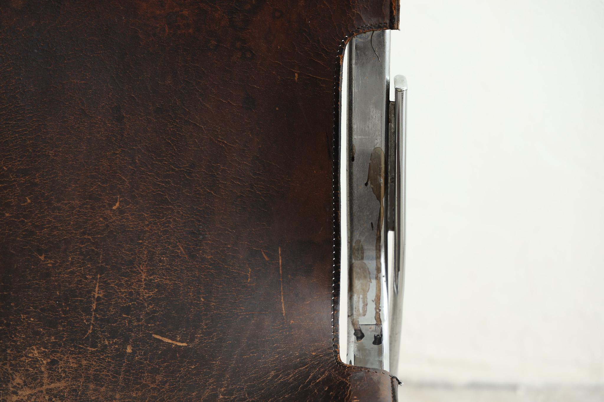 Silla de cuero japonesa antigua, Silla primitiva, Wabi-Sabi en venta 12