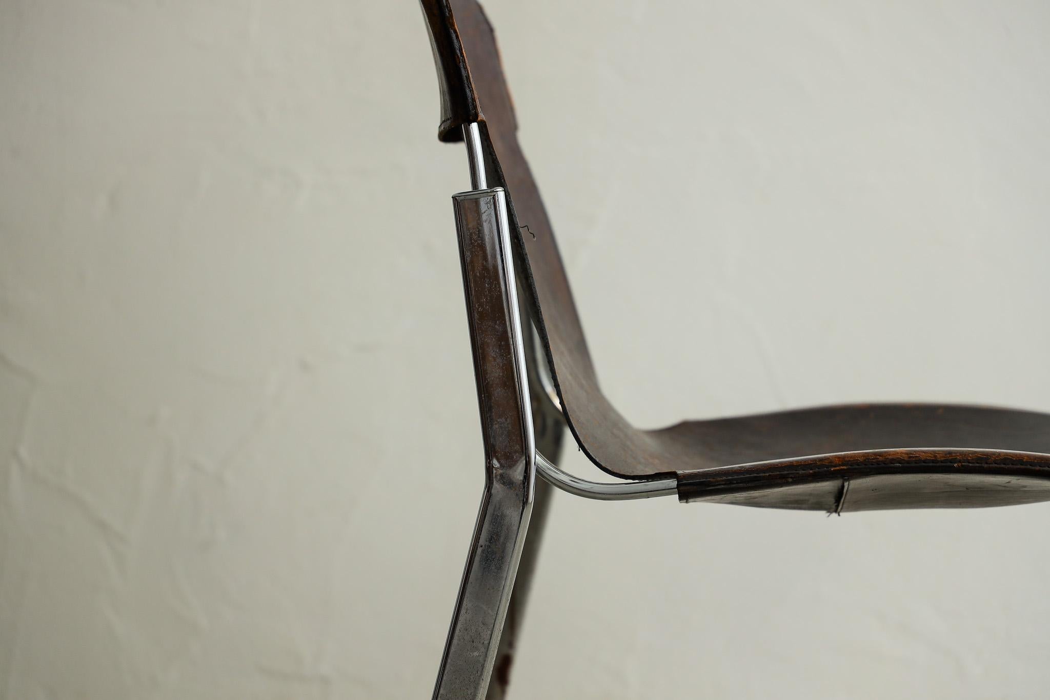 Silla de cuero japonesa antigua, Silla primitiva, Wabi-Sabi Cuero en venta
