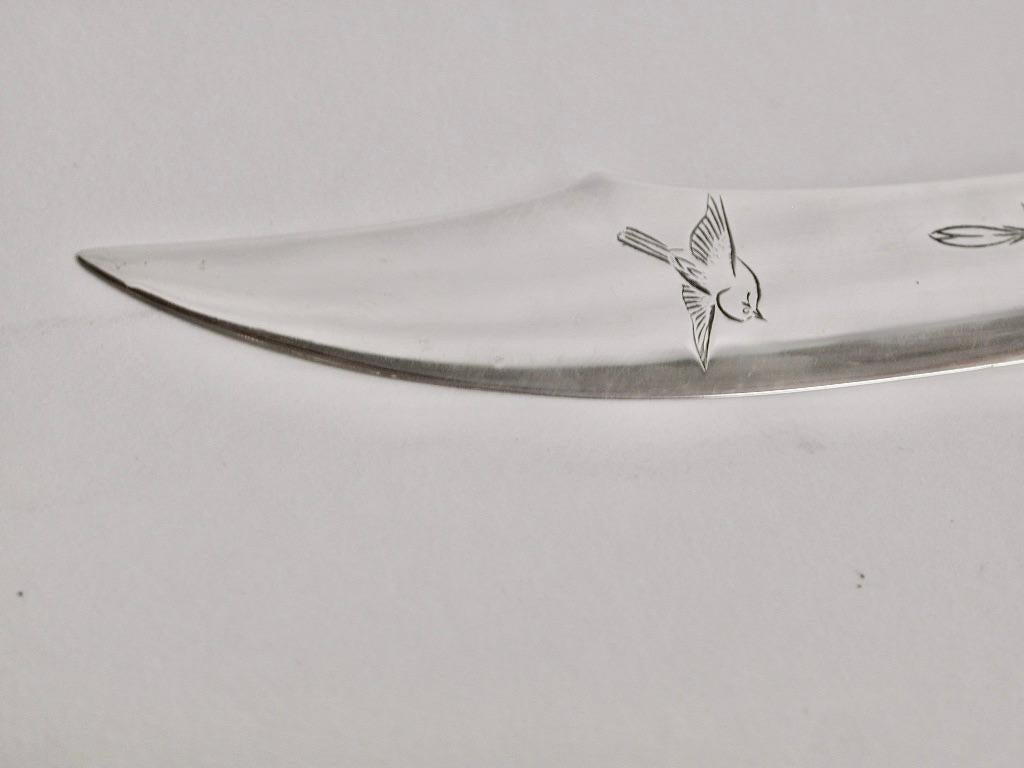 Japonisme Antique Japanese Letter Opener, Sterling Silver Handle, Silver Plated Blade, 1890