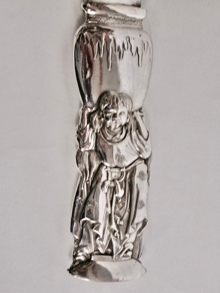 Late 19th Century Antique Japanese Letter Opener, Sterling Silver Handle, Silver Plated Blade, 1890