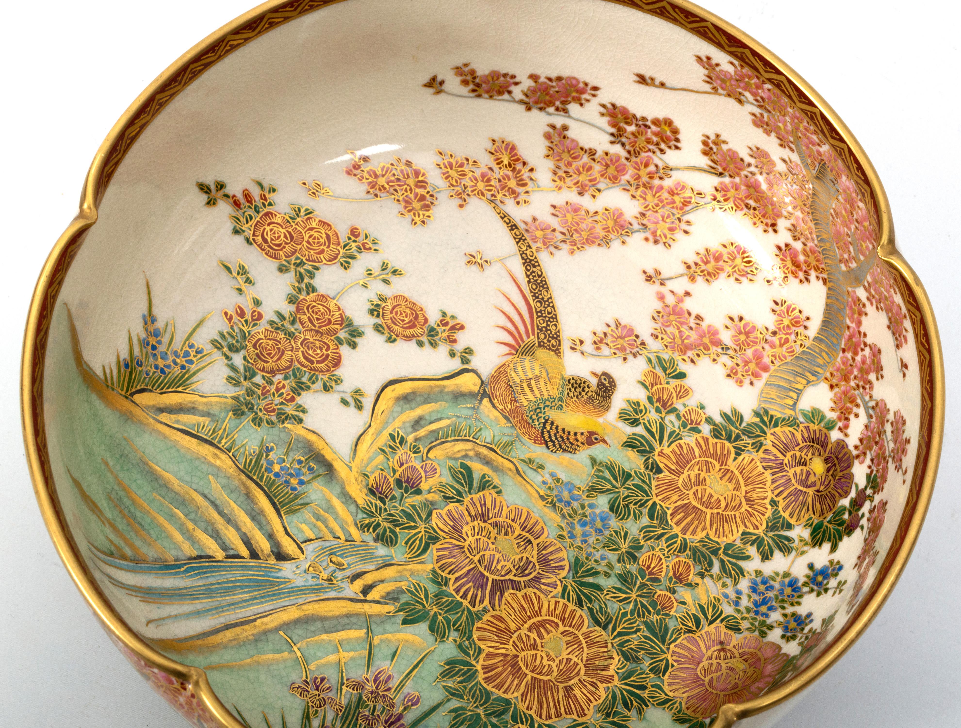 Earthenware Antique Japanese Lobed Satsuma Bowl Meiji Period C.1900 For Sale