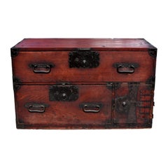 Antique Japanese Low Tansu Chest with Iron Pulls