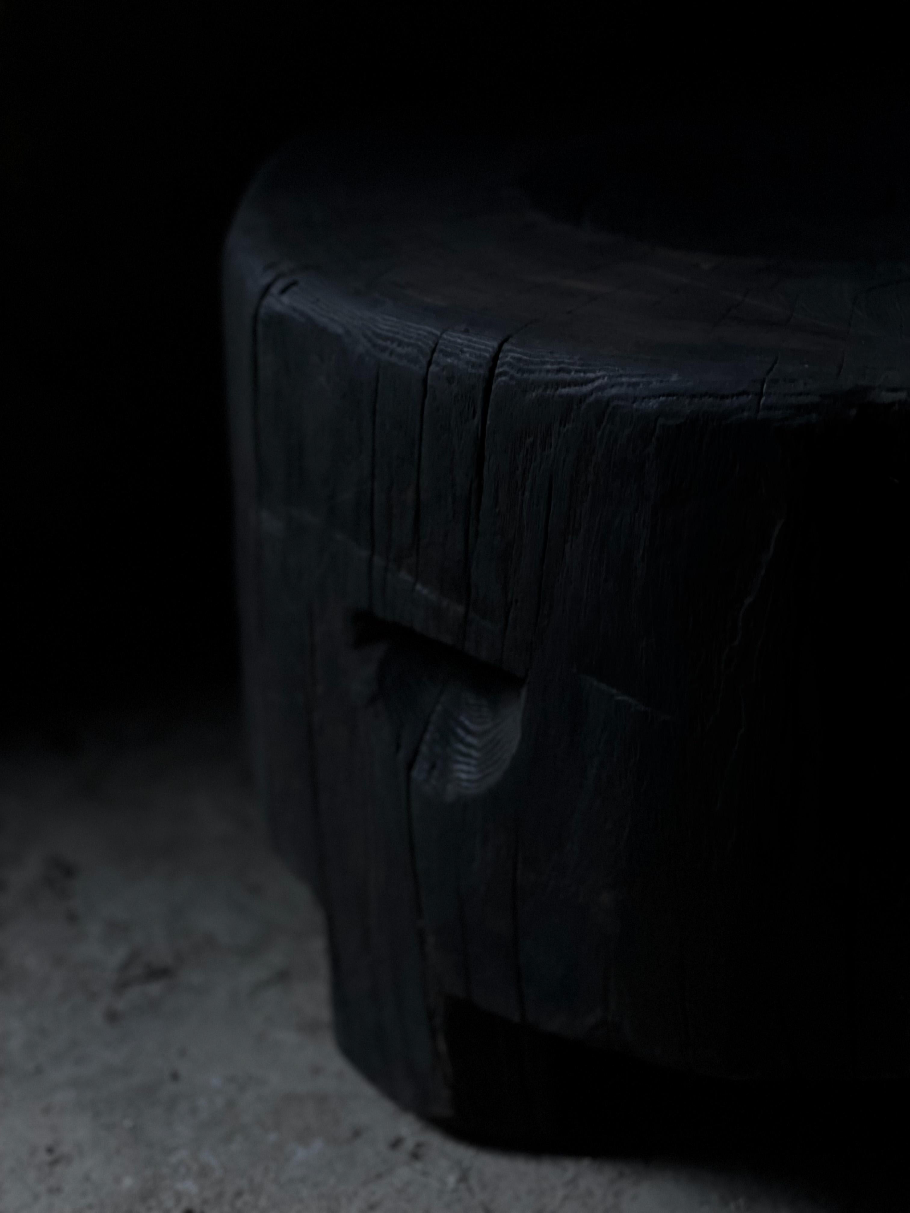 Antique Japanese Low Usu Dark Black Solid Wood Chair  2