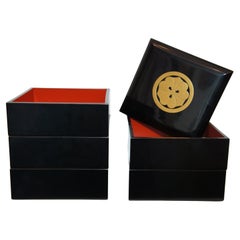 Antique Japanese Lunch Boxes with Family Crest and Lacquer Ware