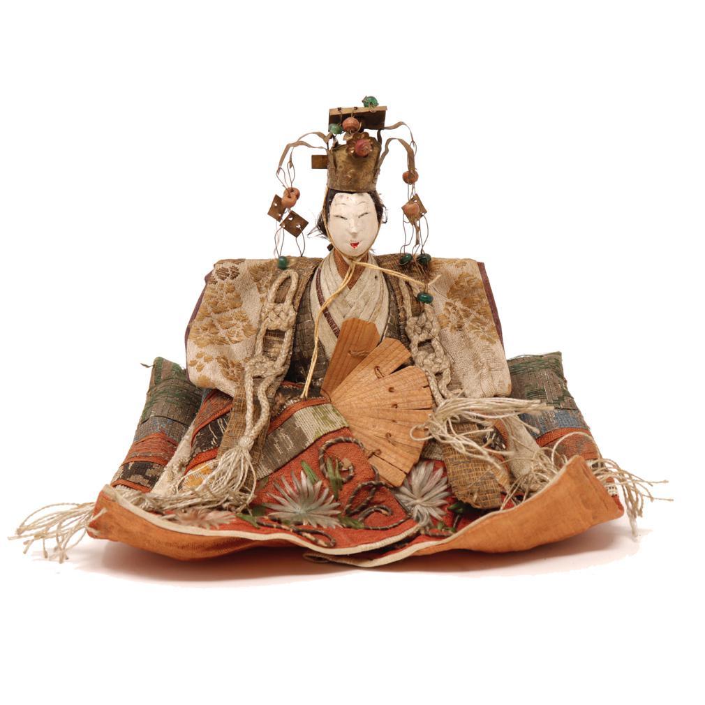Textile Antique Japanese Mame-Bina Pair, Edo Period For Sale
