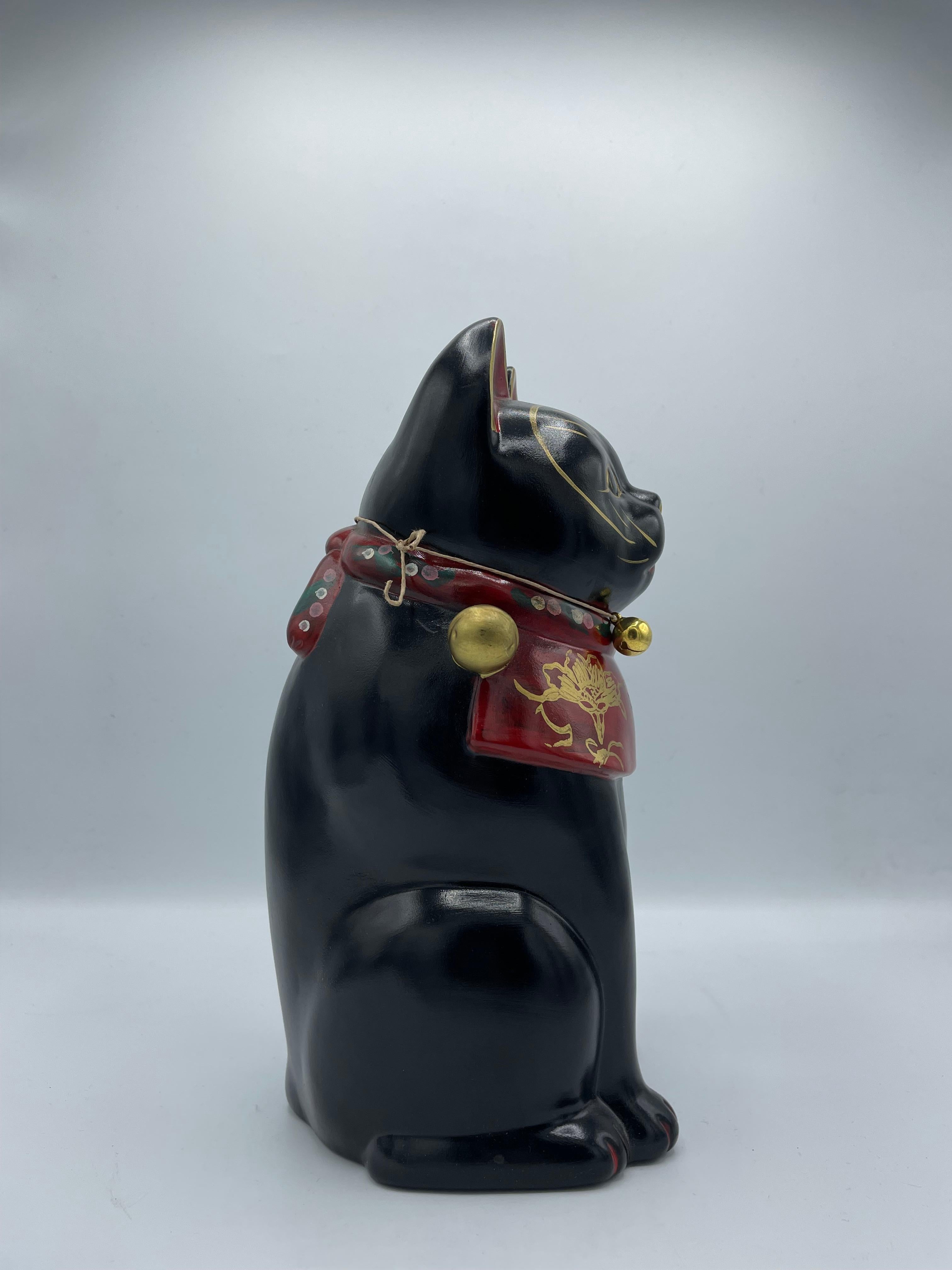 Showa Antique Japanese Manekineko Black Cat Object, 1960s For Sale