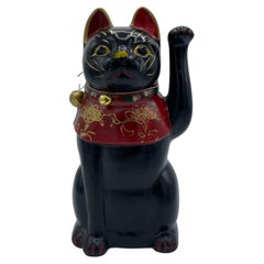 Vintage Japanese Manekineko Black Cat Object, 1960s