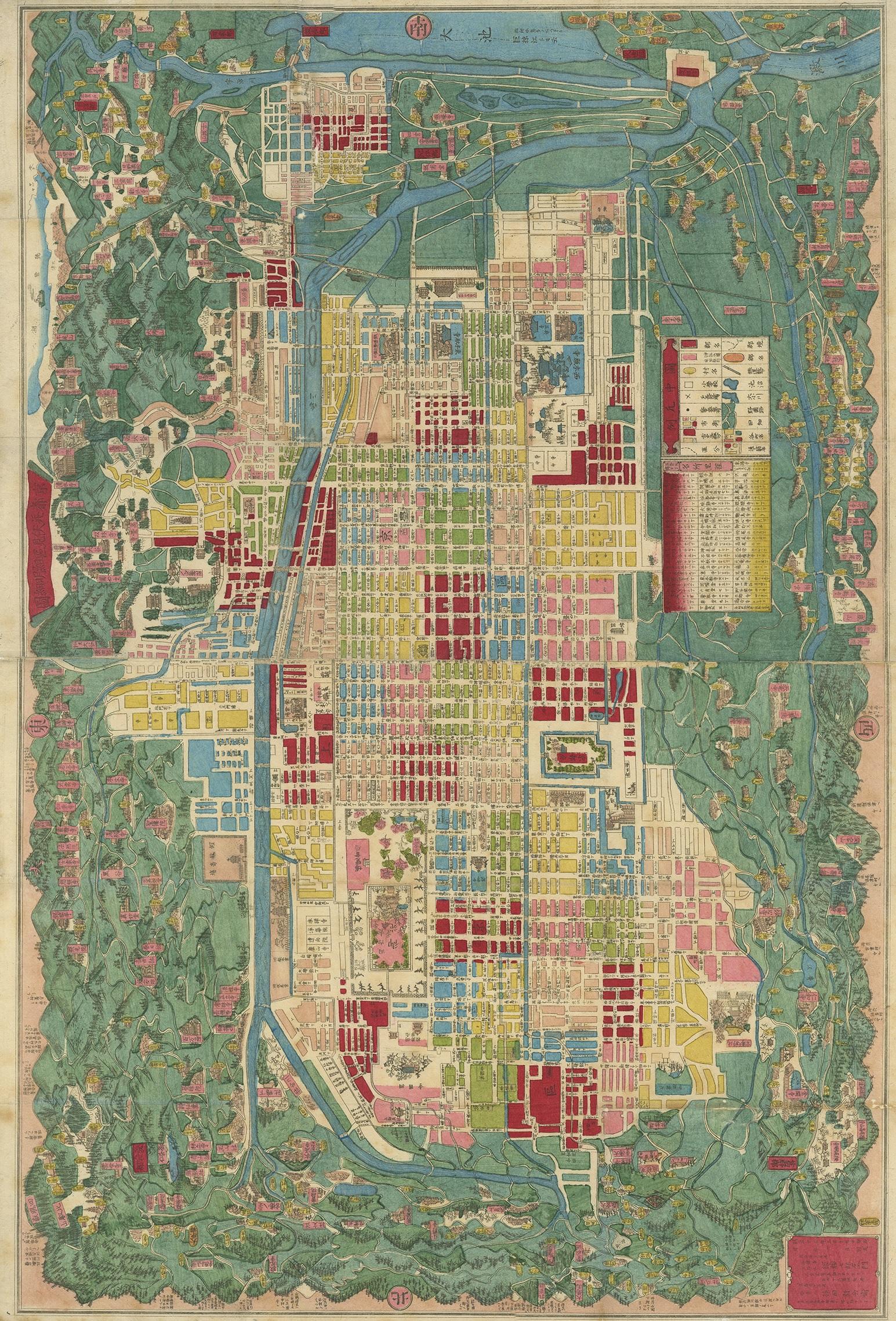 A fine Japanese woodblock map of Kyoto, Japan. This map focuses on the Fushimi area of Kyoto.