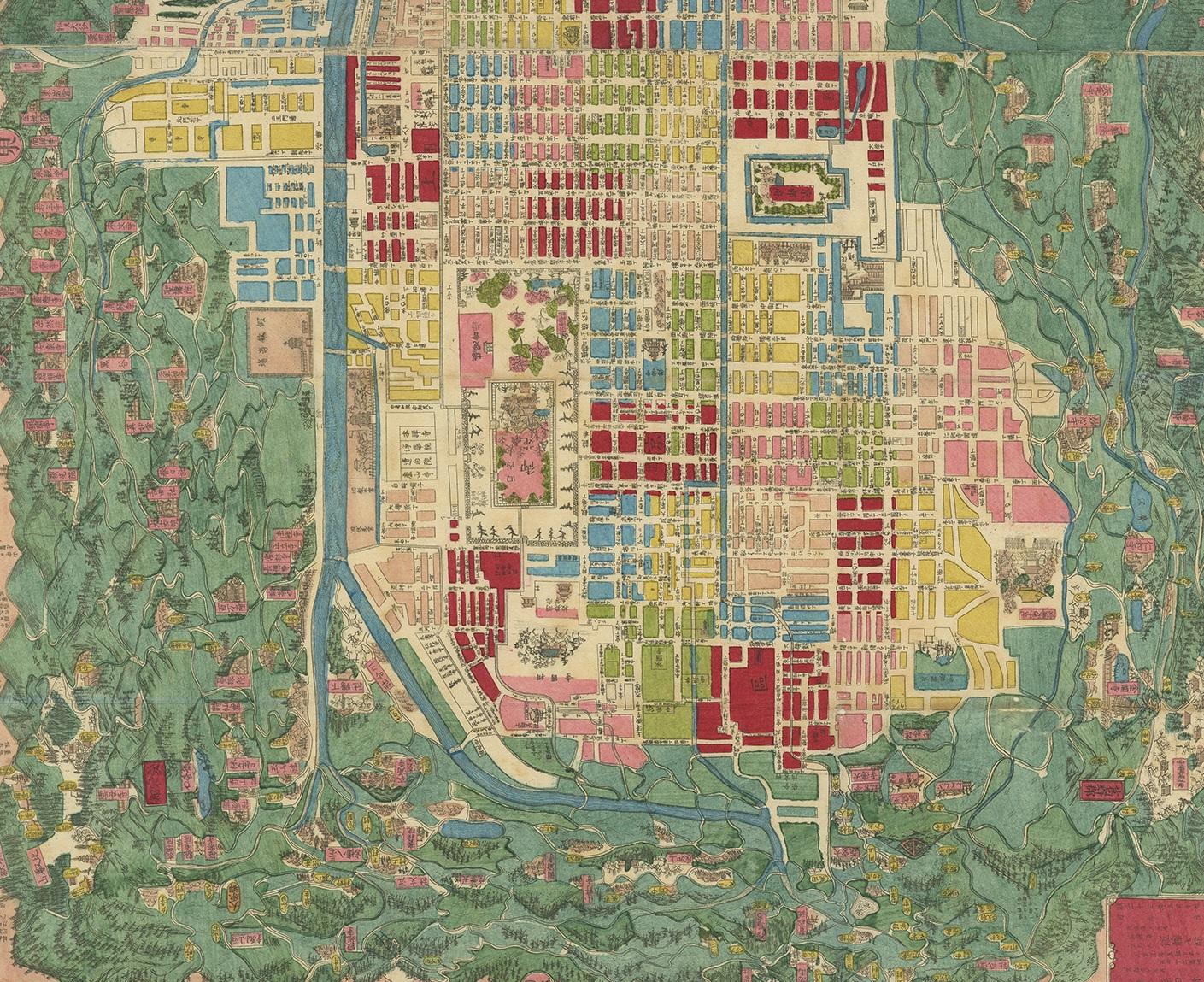 Antique Japanese Map of Kyoto, 1870 In Good Condition In Langweer, NL