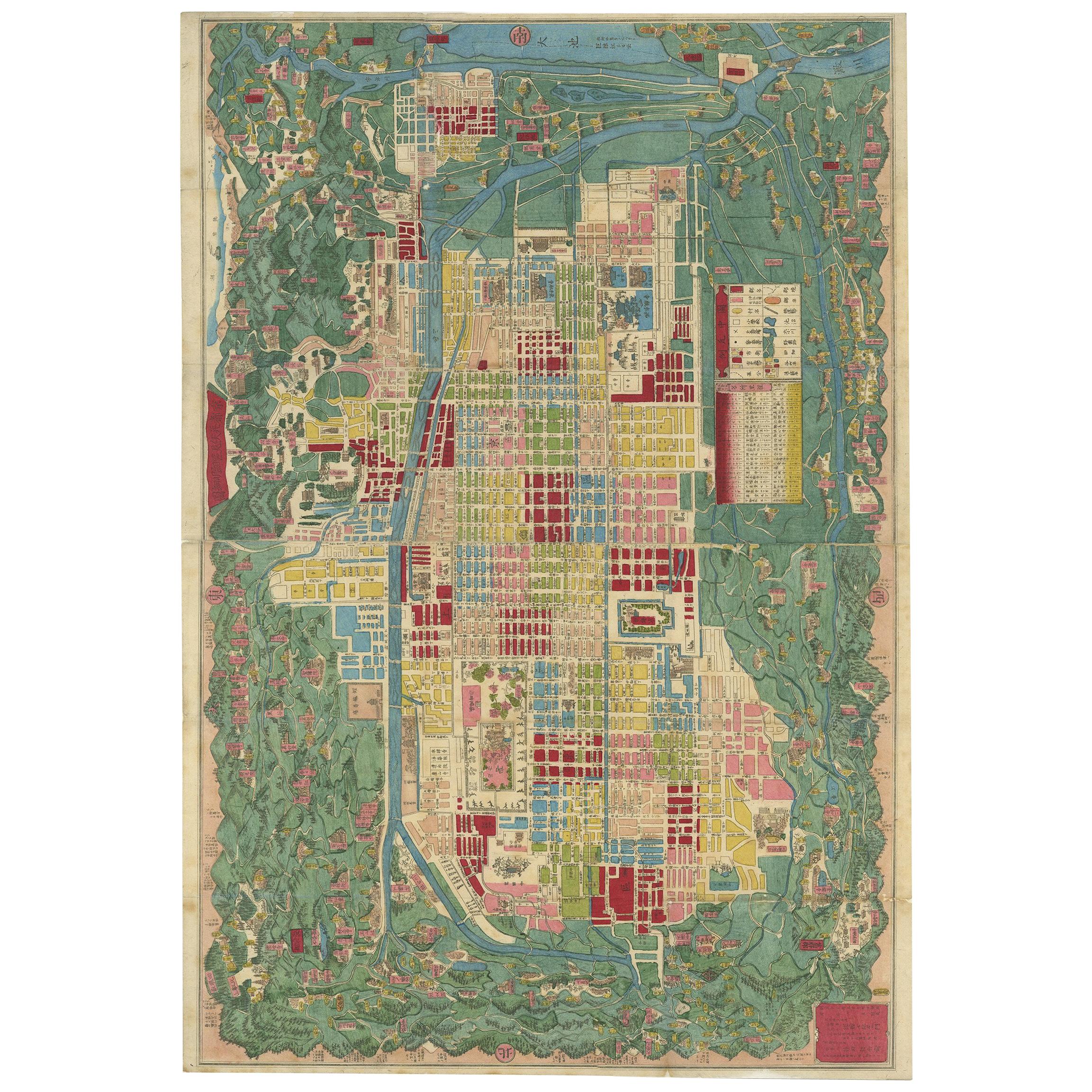 Antique Japanese Map of Kyoto, 1870