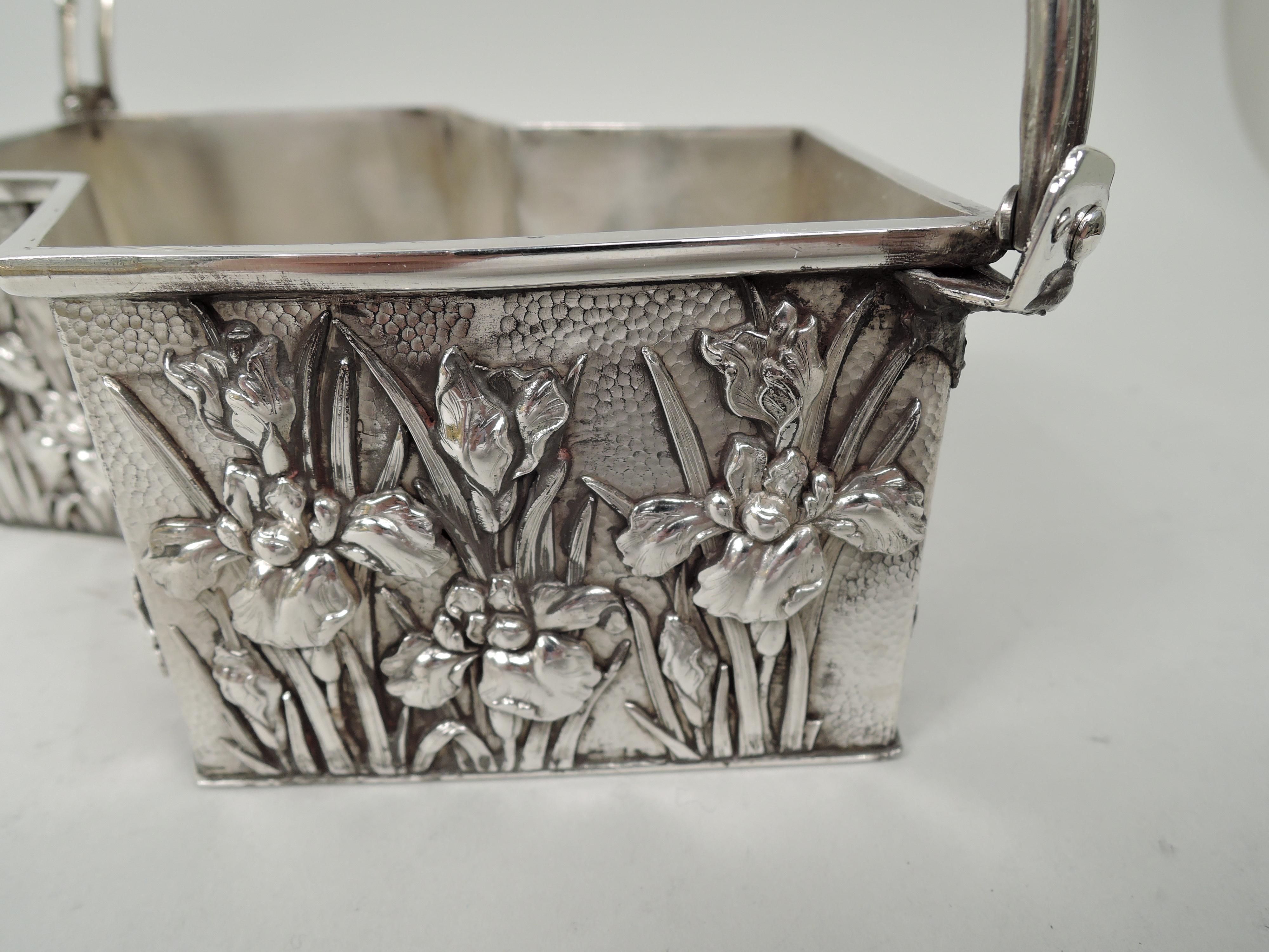 19th Century Antique Japanese Meiji Art Nouveau Silver Basket For Sale