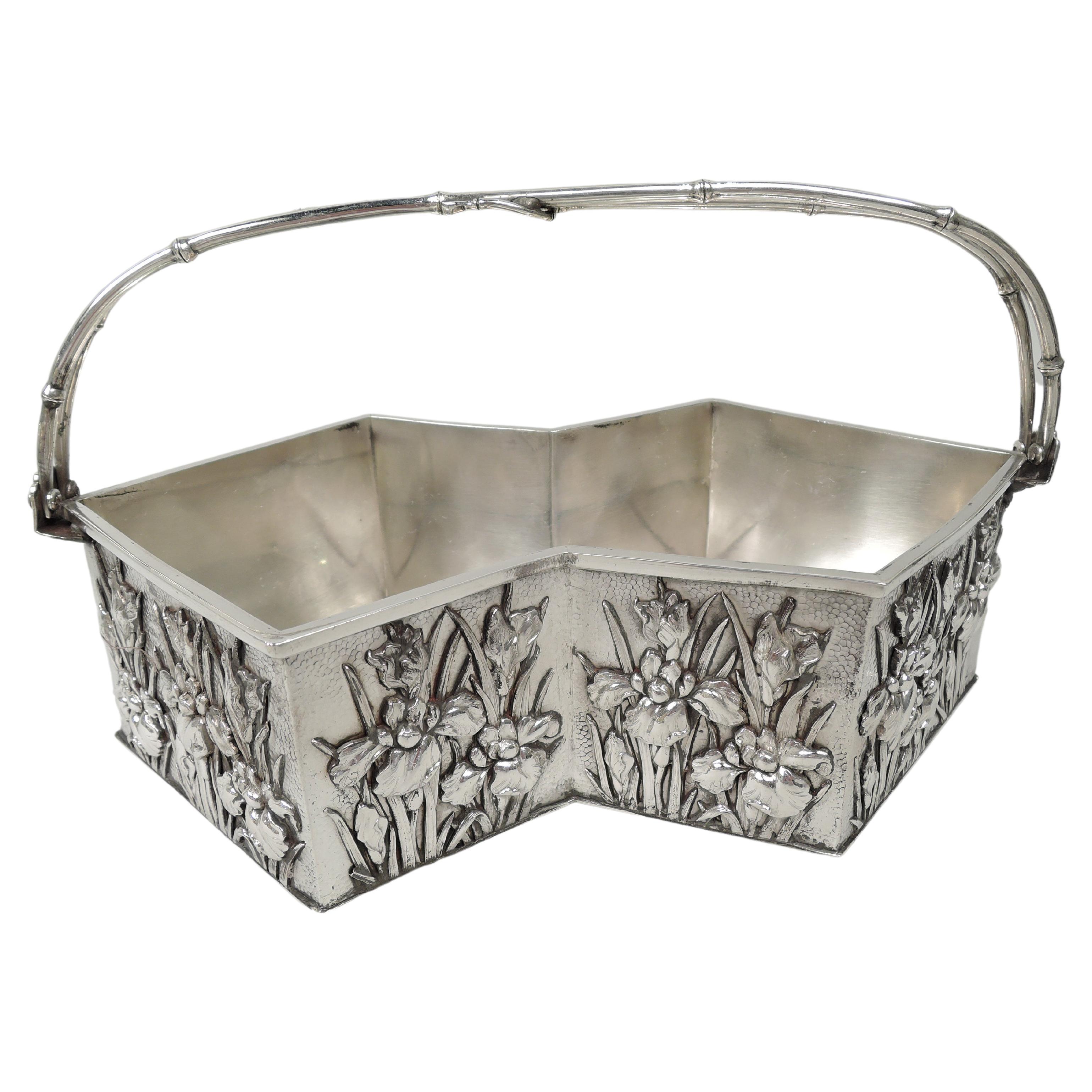 Antique Japanese Meiji Art Nouveau Silver Basket For Sale
