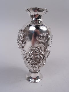 Antique Japanese Meiji Art Nouveau Silver Chrysanthemum Vase