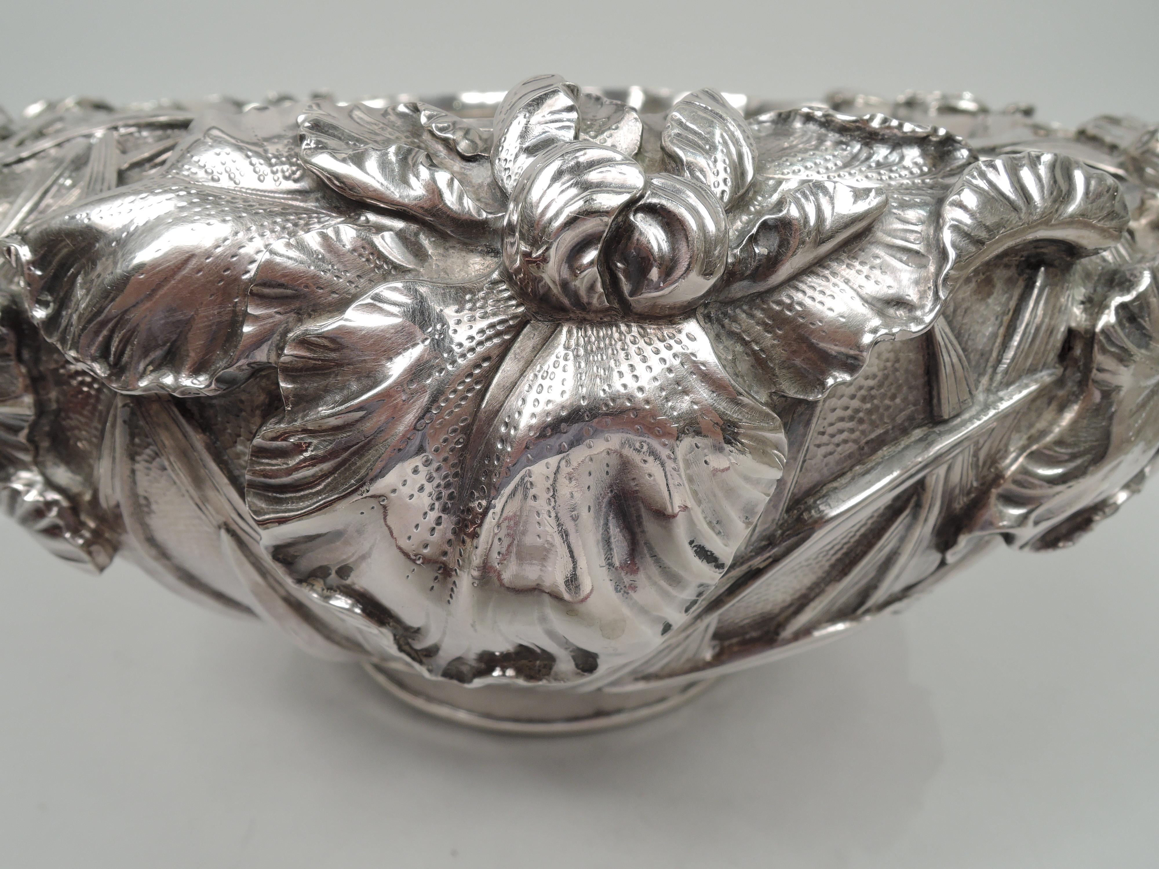 Antique Japanese Meiji Art Nouveau Silver Iris Centerpiece Bowl 3