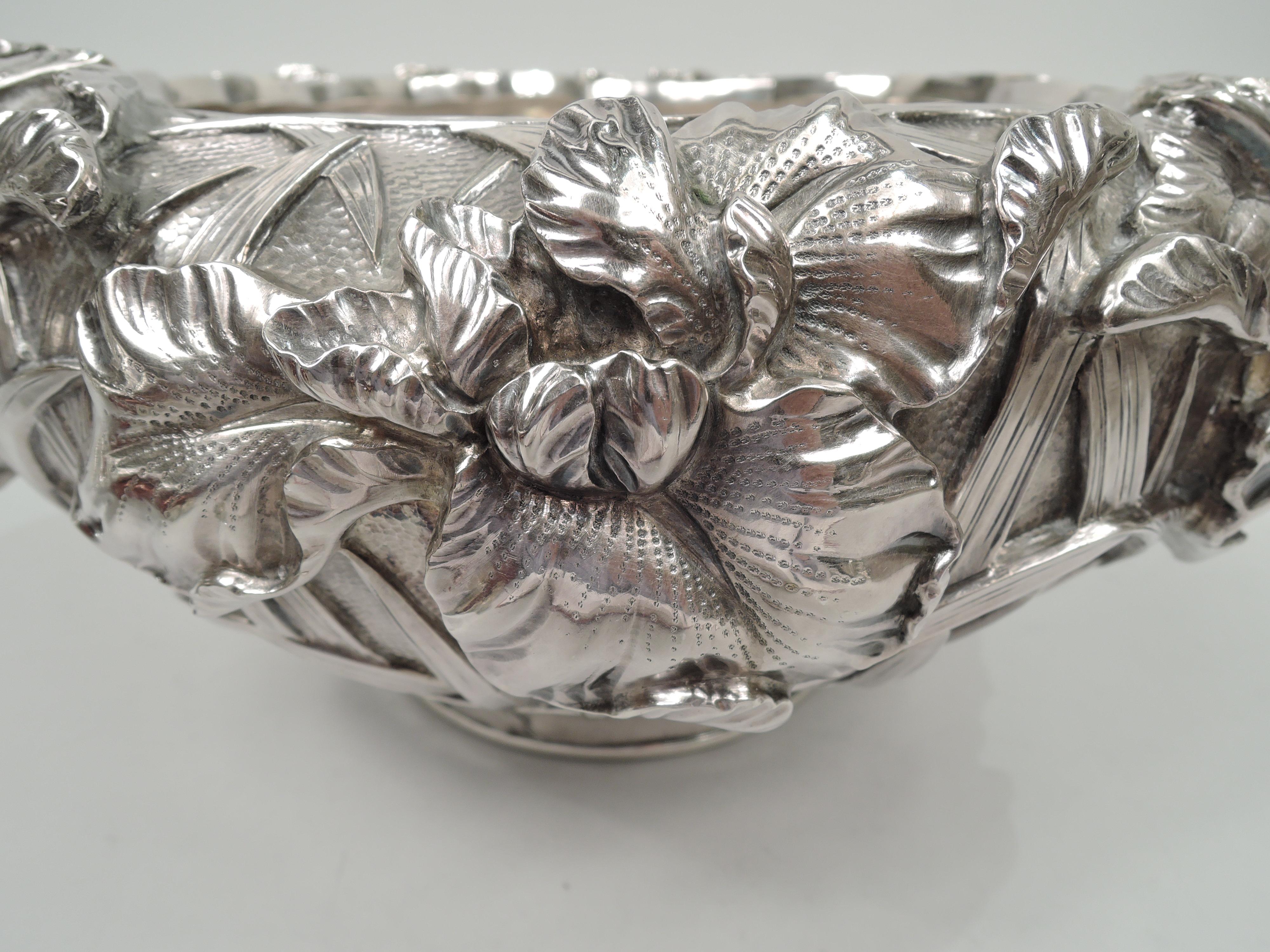 Antique Japanese Meiji Art Nouveau Silver Iris Centerpiece Bowl 4