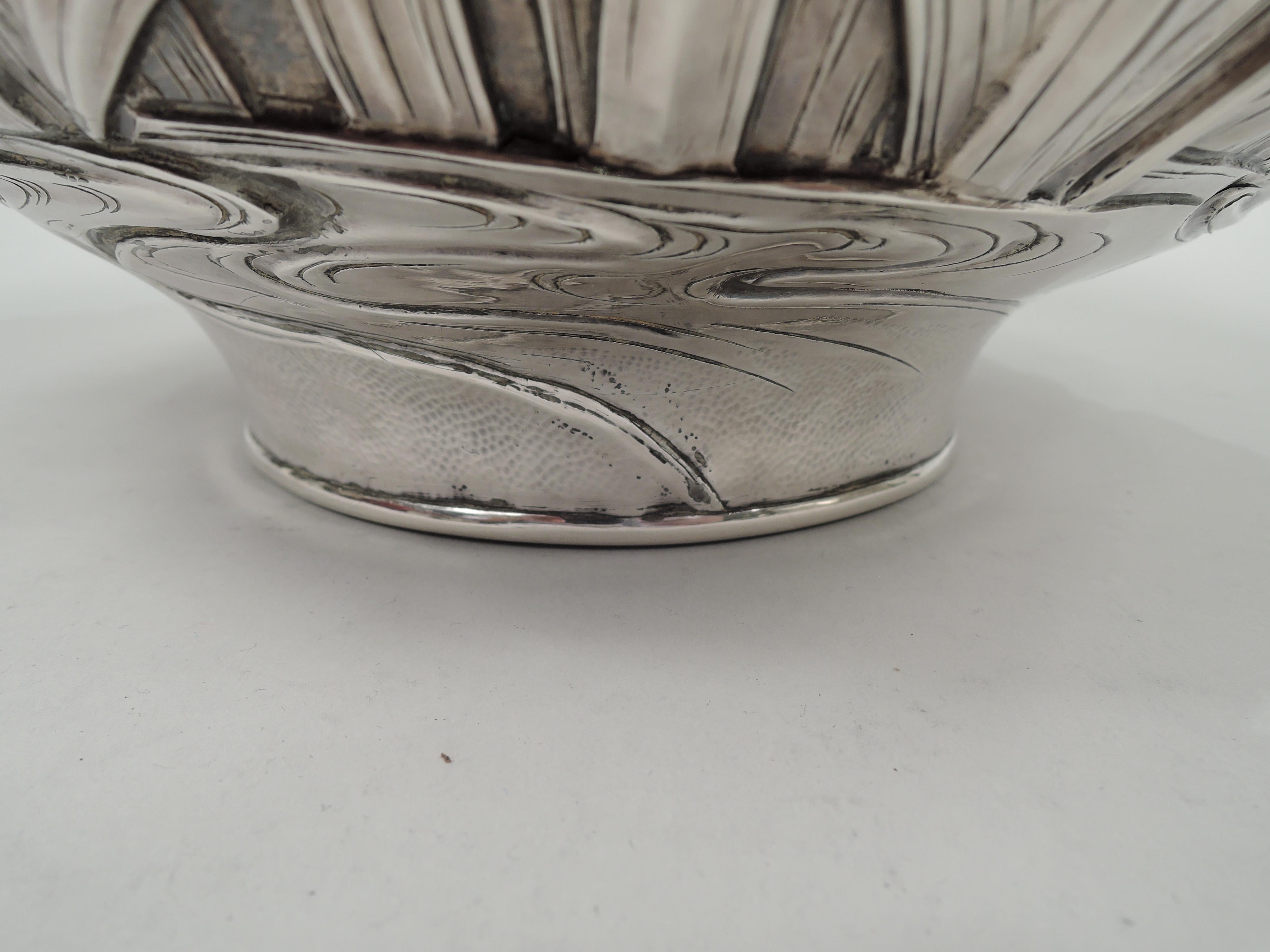 Antique Japanese Meiji Art Nouveau Silver Iris Centerpiece Bowl 5