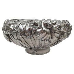 Antique Japanese Meiji Art Nouveau Silver Iris Centerpiece Bowl