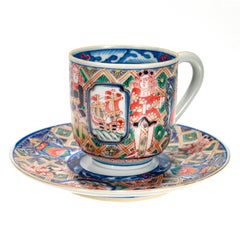 Antique Japanese Meiji 'Black Ship' Imari Porcelain Cup & Saucer