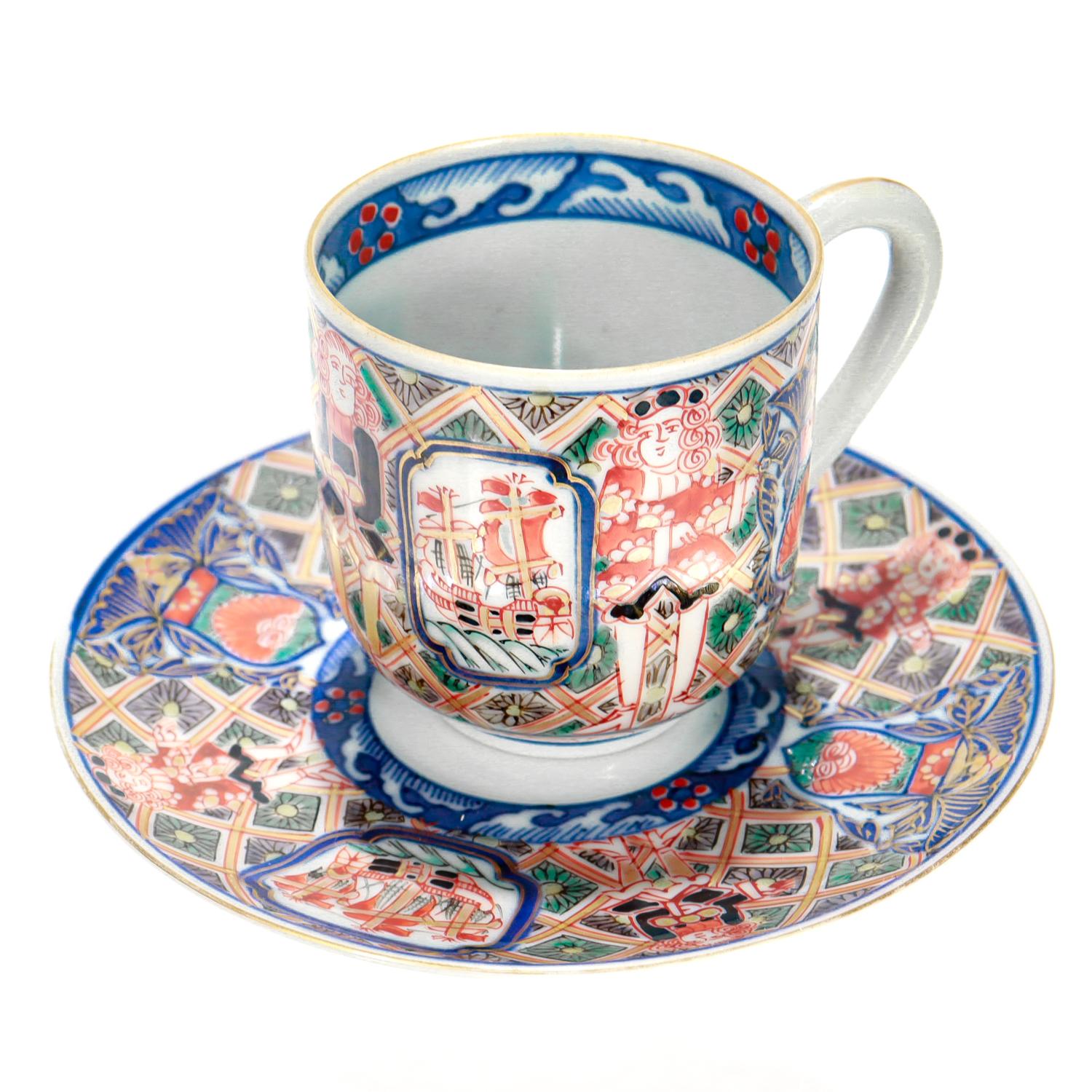 Taza y Plato Antiguos Japoneses Meiji 
