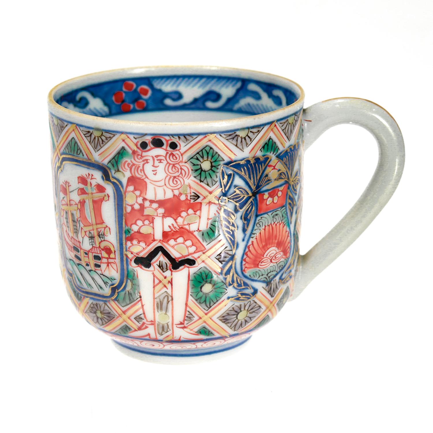 Taza y Plato Antiguos Japoneses Meiji 
