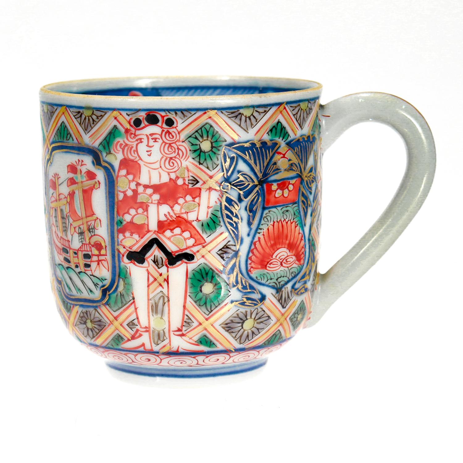 Taza y Plato Antiguos Japoneses Meiji 