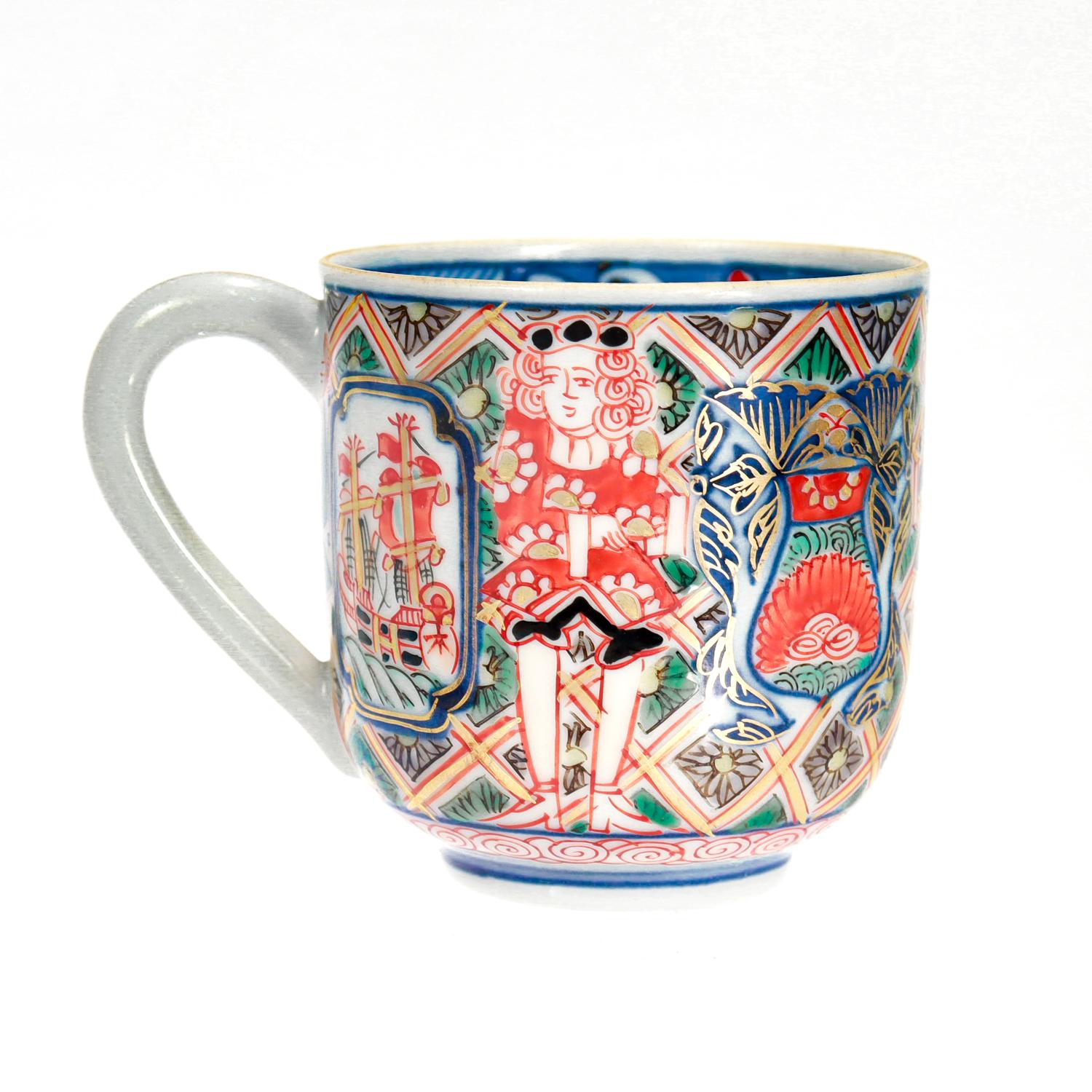 Taza y Plato Antiguos Japoneses Meiji 
