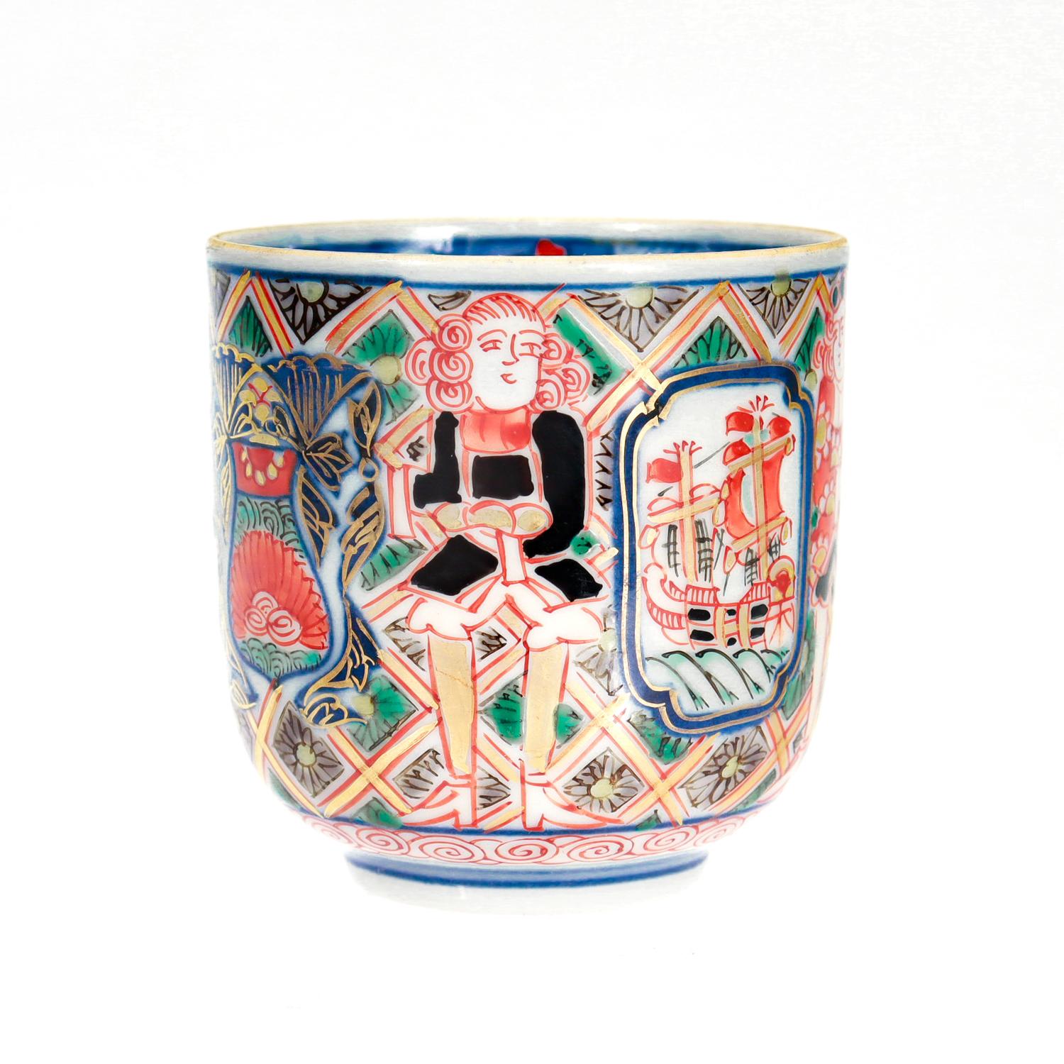 Taza y Plato Antiguos Japoneses Meiji 