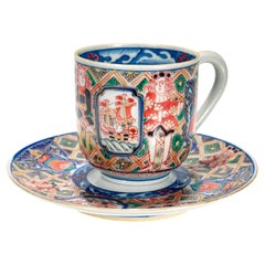 Antique Japanese Meiji 'Black Ship' Imari Porcelain Cup & Saucer