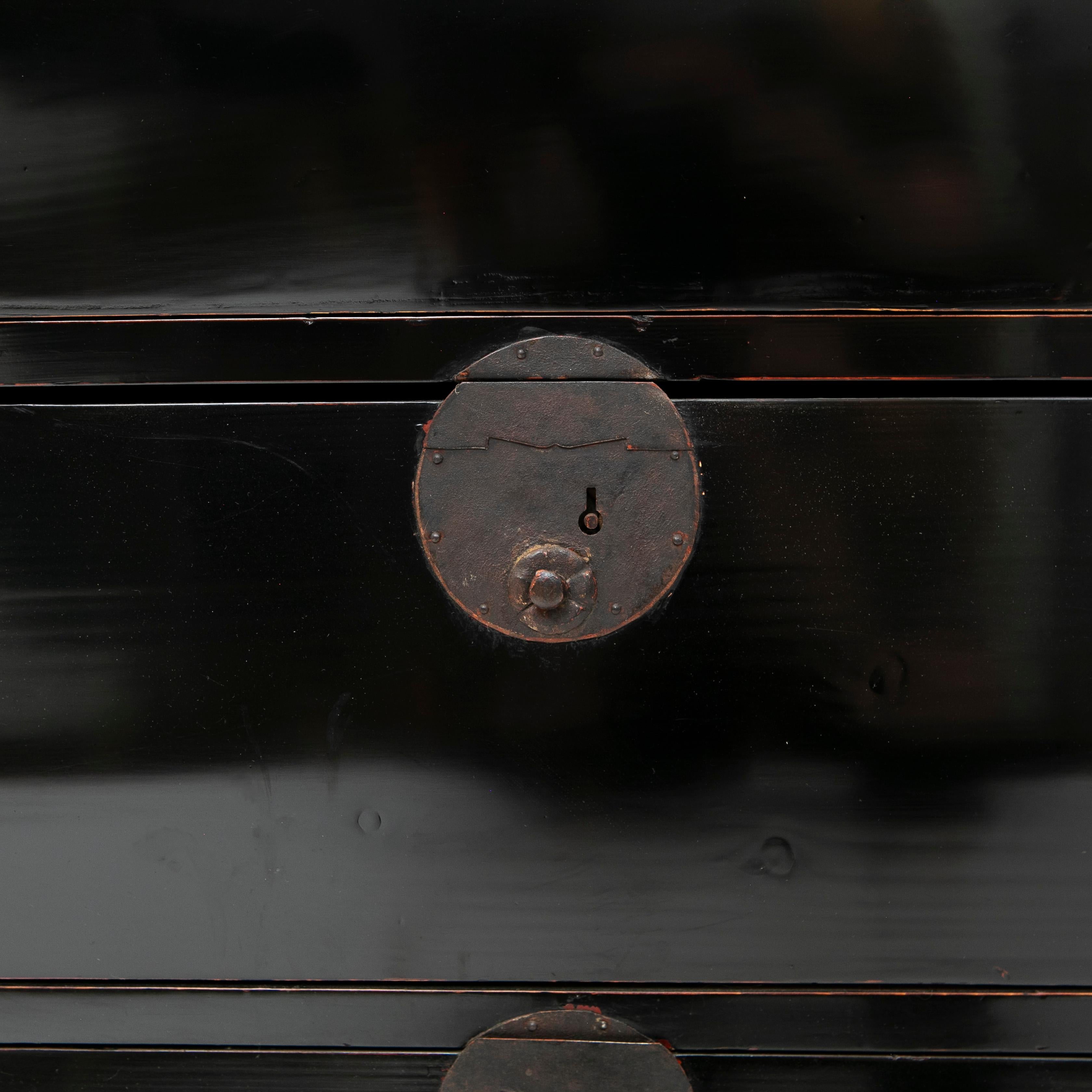 19th Century Antique Japanese Meiji Black Tansu Chest