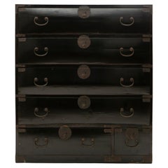 Antique Japanese Meiji Black Tansu Chest