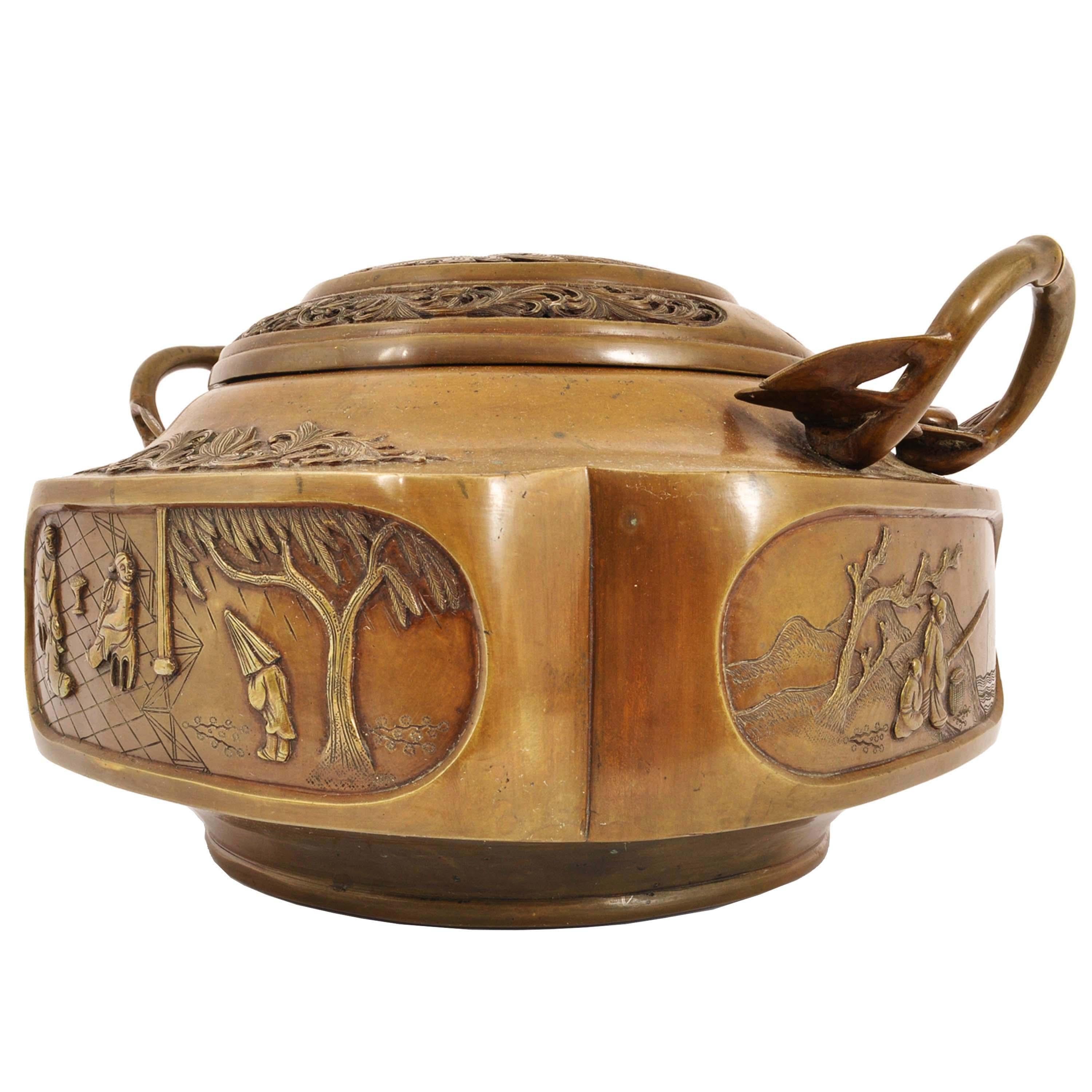 Antique Japanese Meiji Bronze Censer Insence Koro Hand Warmer Brazier 1890 For Sale 2