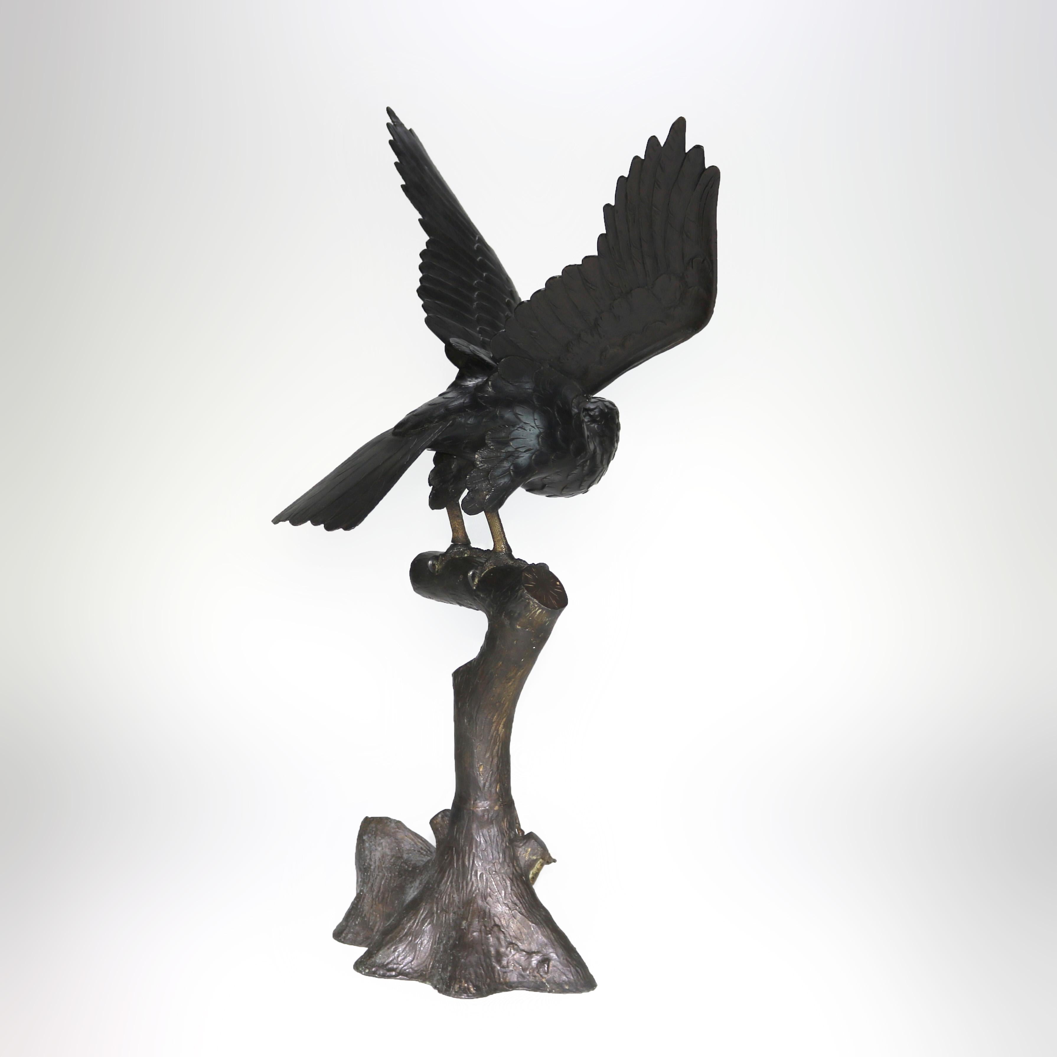Antique Japanese Meiji Bronze Eagle on Branch Sculpture Unsigned C1910 6