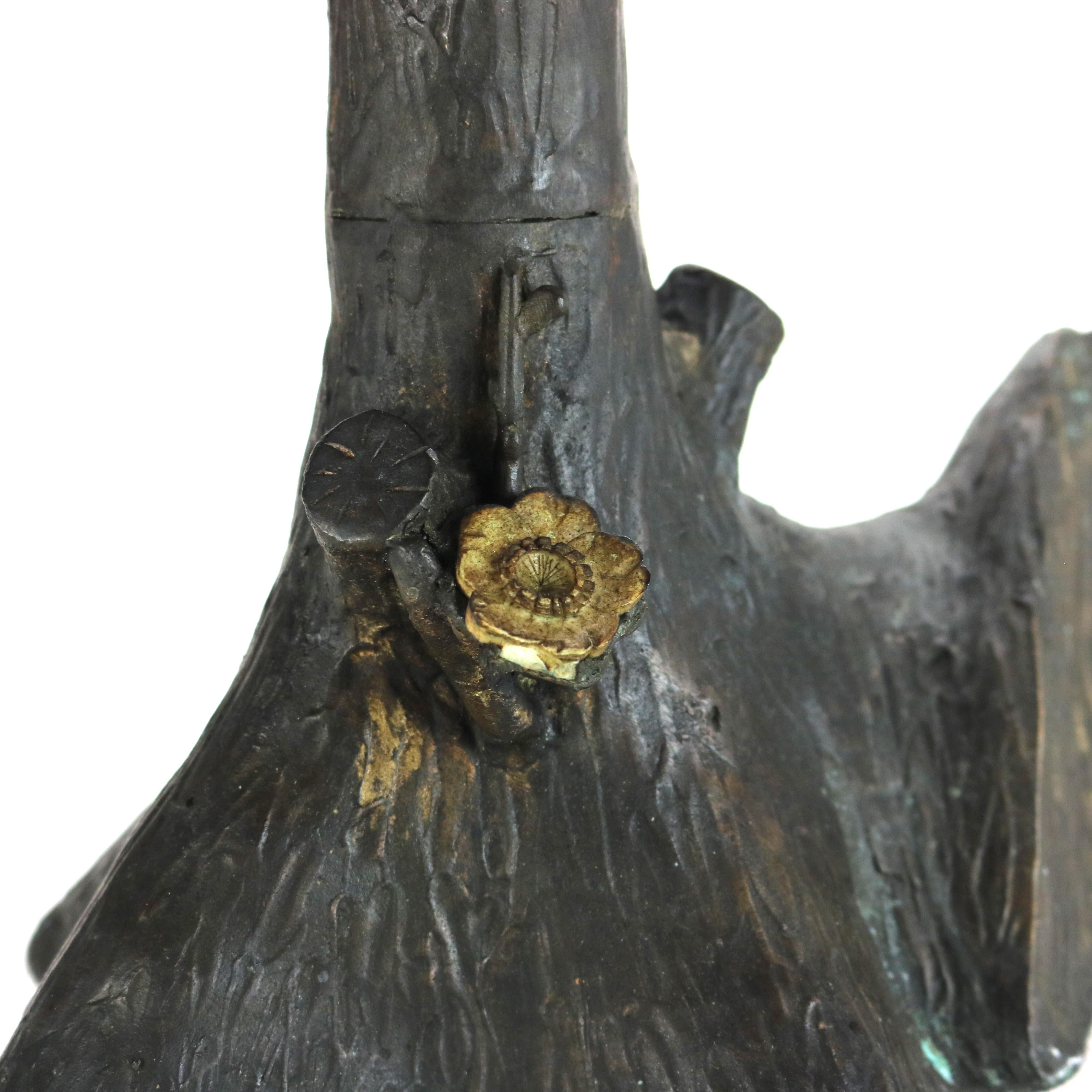 Antique Japanese Meiji Bronze Eagle on Branch Sculpture Unsigned C1910 13