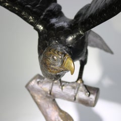 Antique Japanese Meiji Bronze Eagle on Branch Sculpture Unsigned C1910