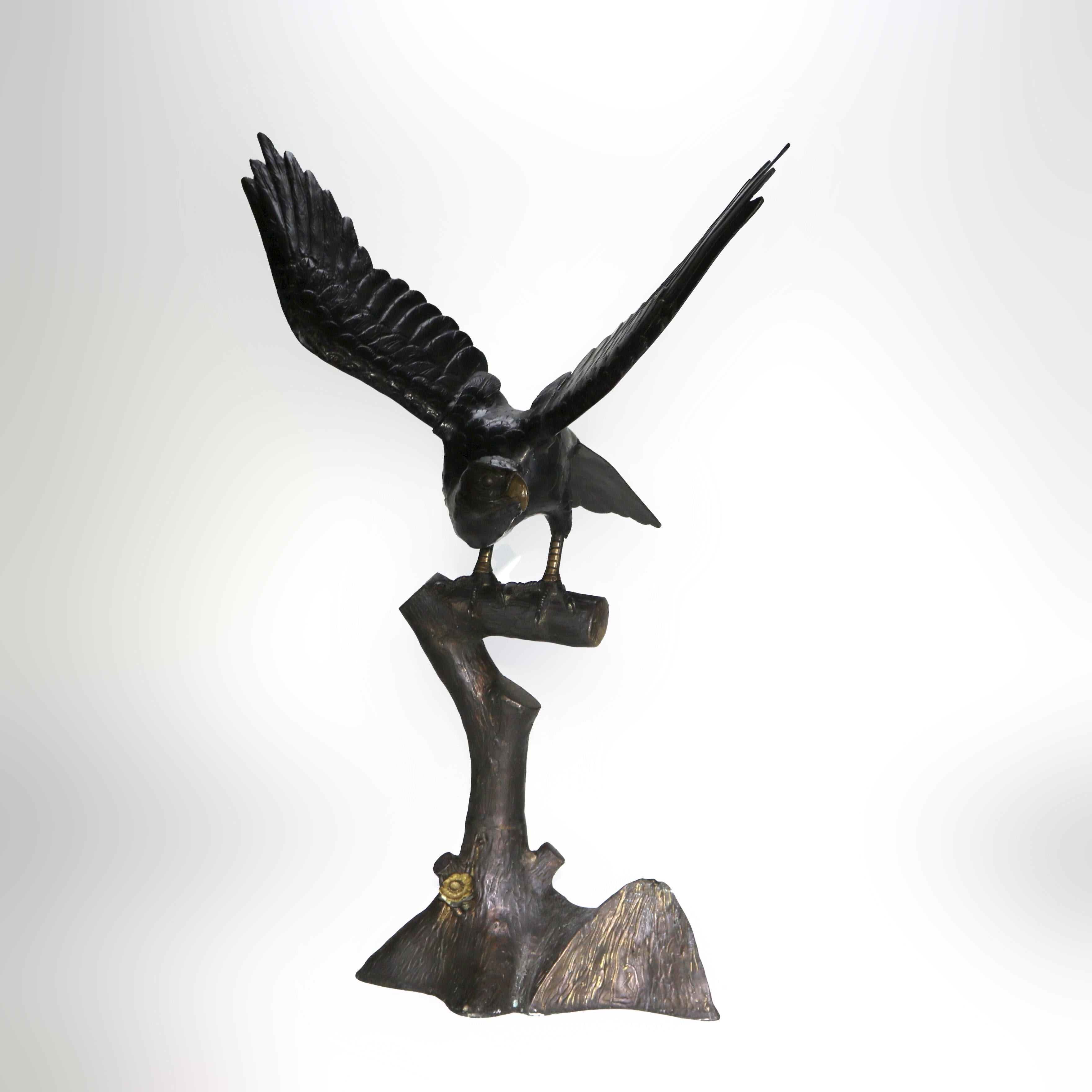 Antique Japanese Meiji Bronze Eagle on Branch Sculpture Unsigned C1910 In Good Condition In Big Flats, NY