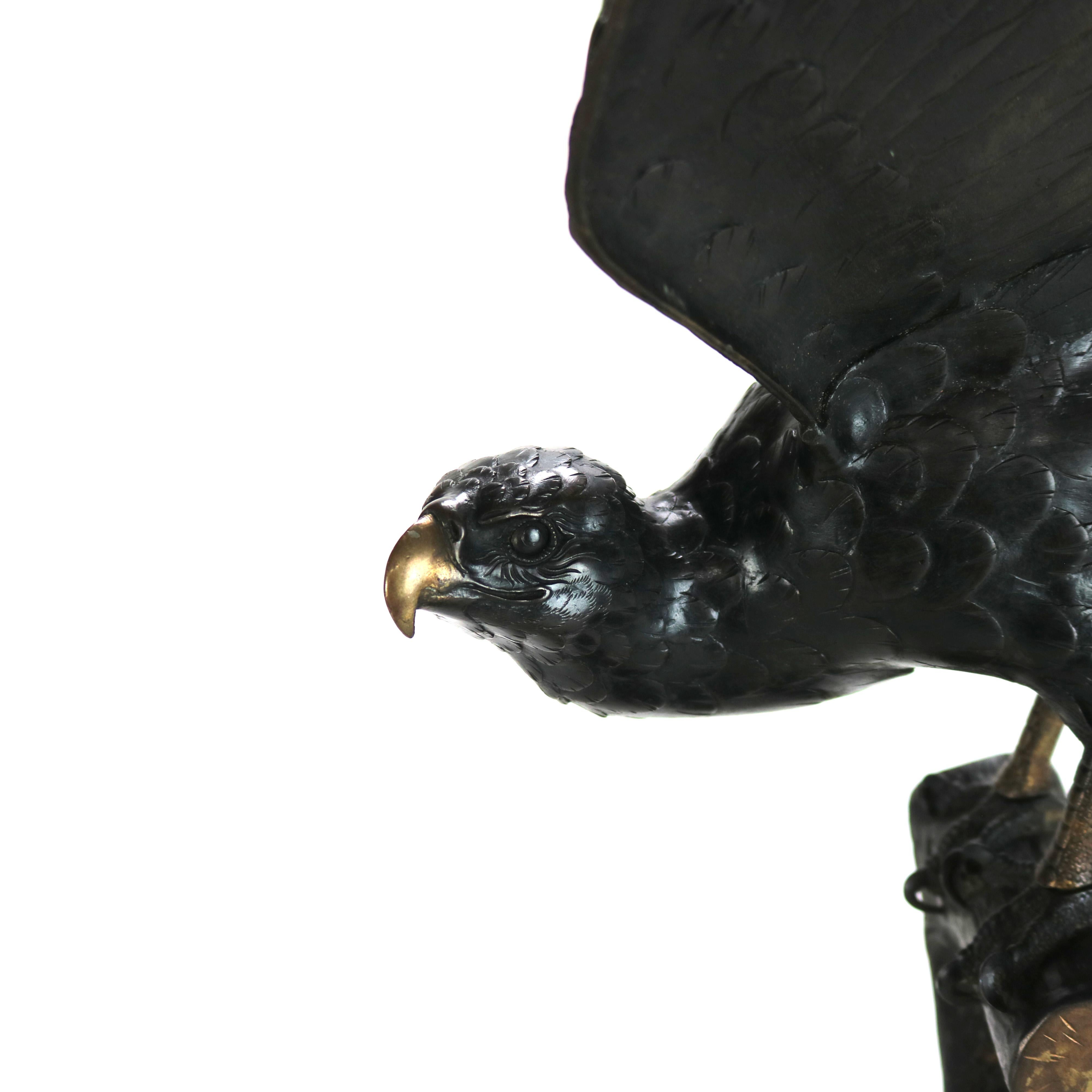 Antique Japanese Meiji Bronze Eagle on Branch Sculpture Unsigned C1910 2