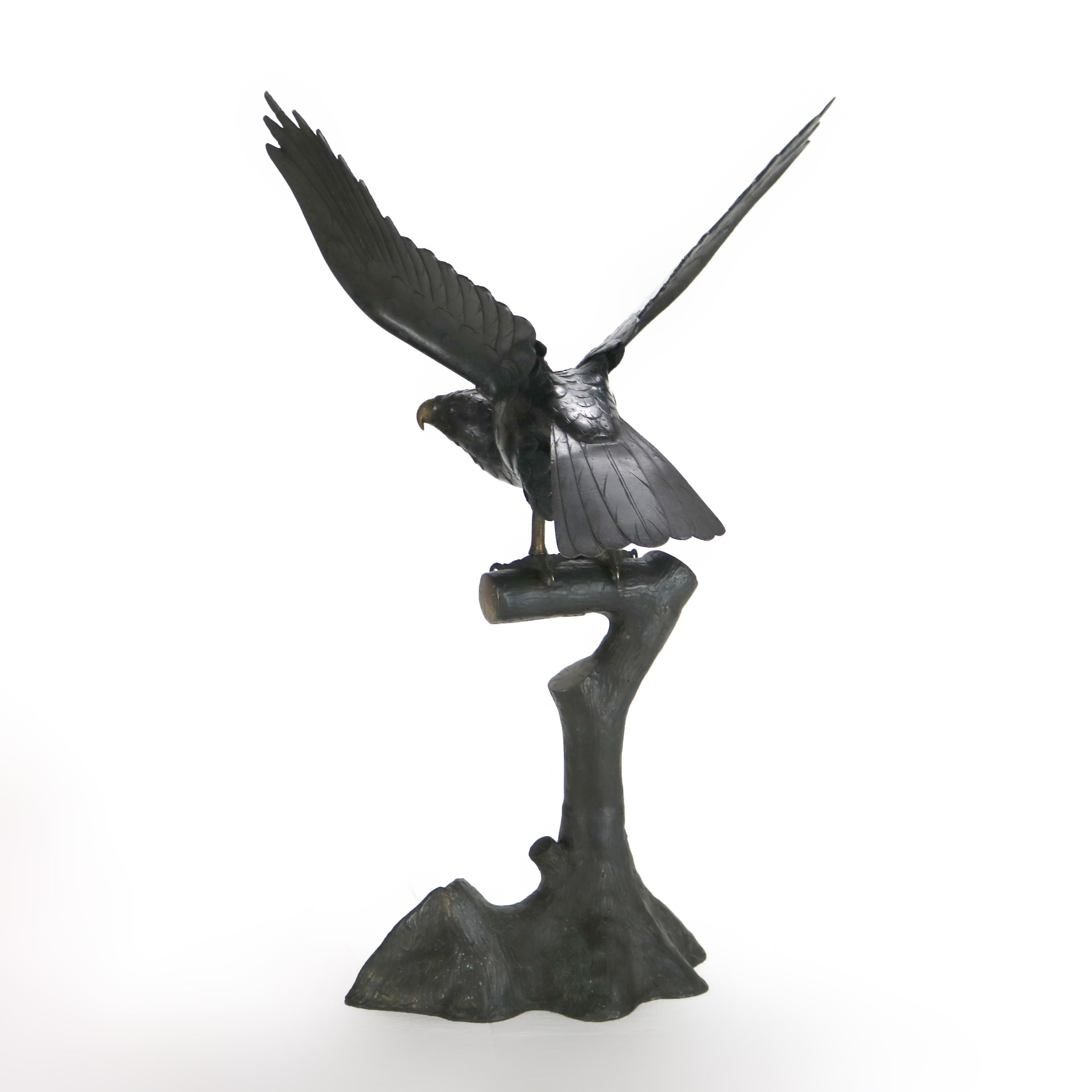 Antique Japanese Meiji Bronze Eagle on Branch Sculpture Unsigned C1910 3