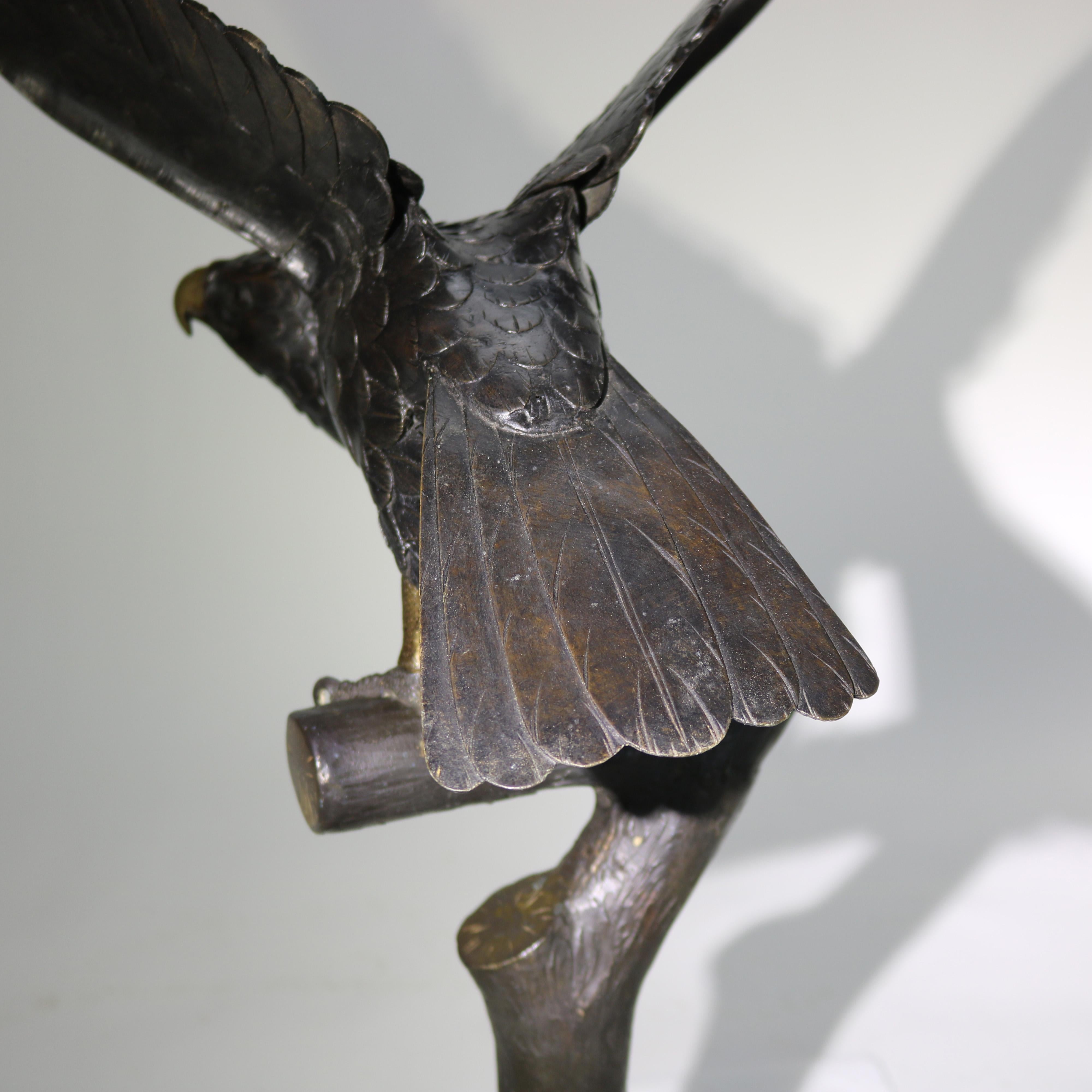 Antique Japanese Meiji Bronze Eagle on Branch Sculpture Unsigned C1910 5