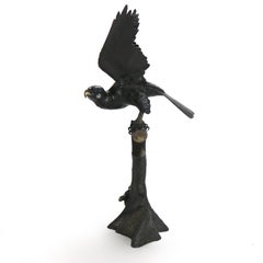 Antique Japanese Meiji Bronze Eagle on Branch Sculpture Unsigned C1910