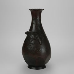 Antique Japanese Meiji Bronze Figural Eagle Open Bottom Vase c1900